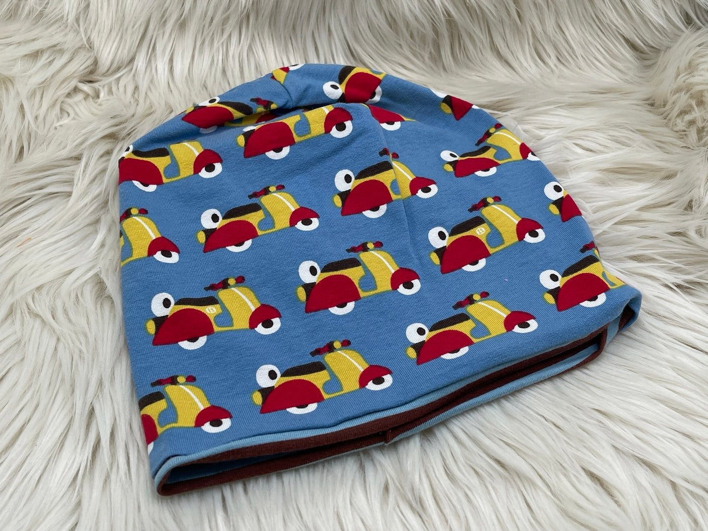 Wendebeanie Motorroller blau