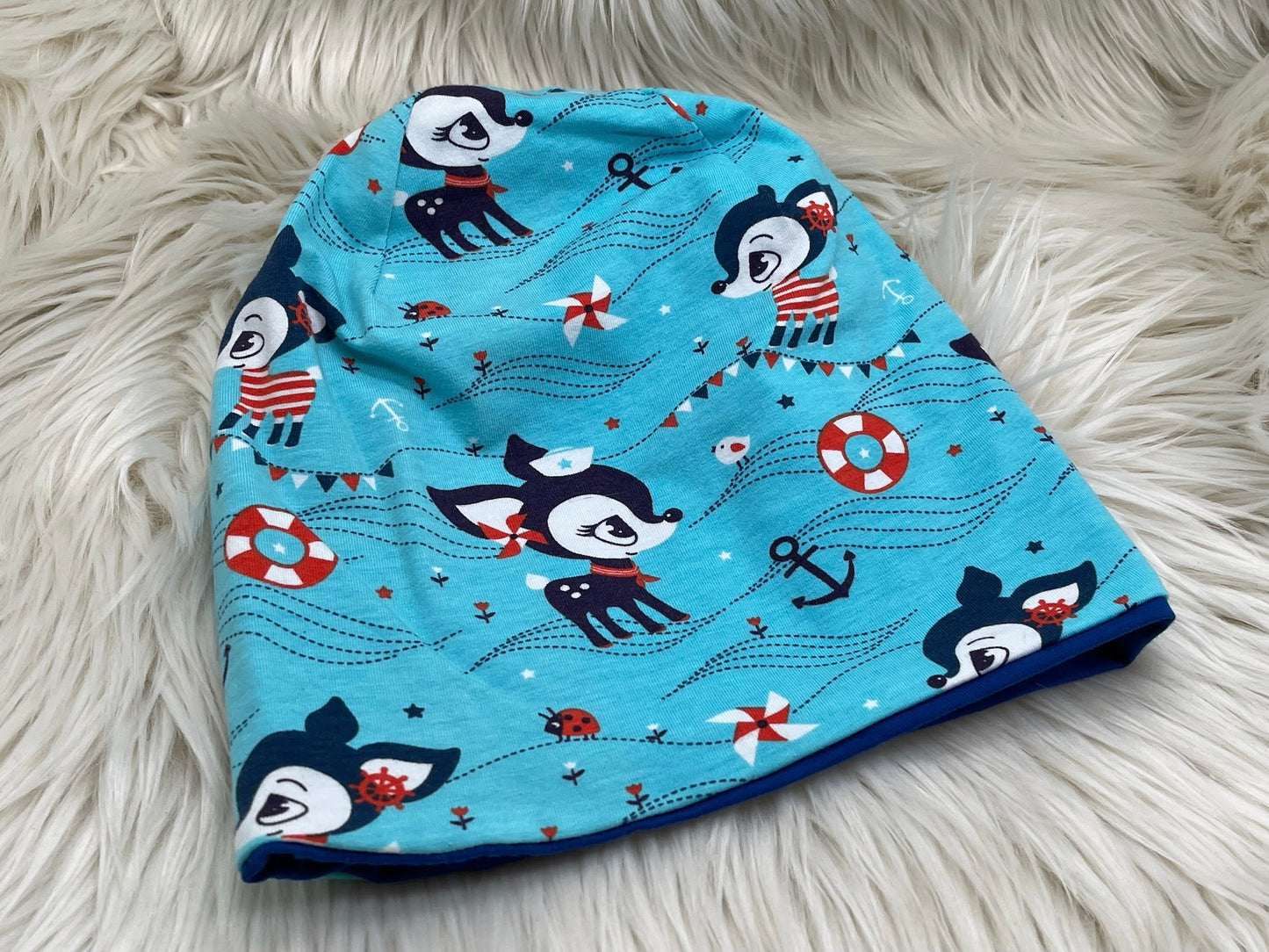 Wendebeanie Rehkitz blau