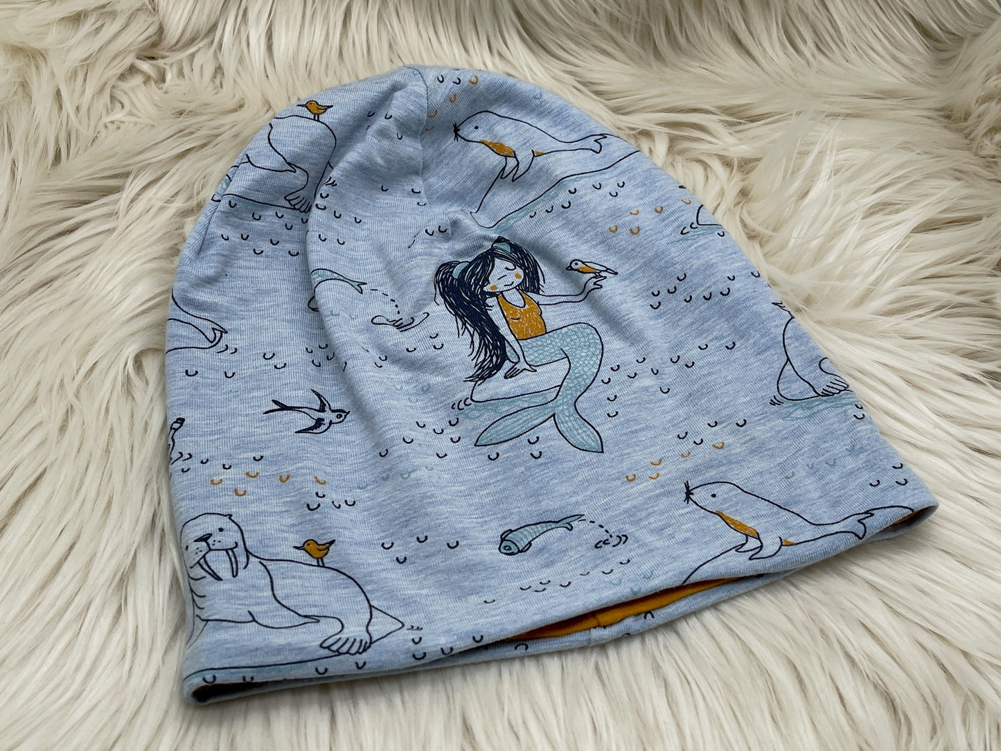 Wendebeanie Meerjungfrau blau