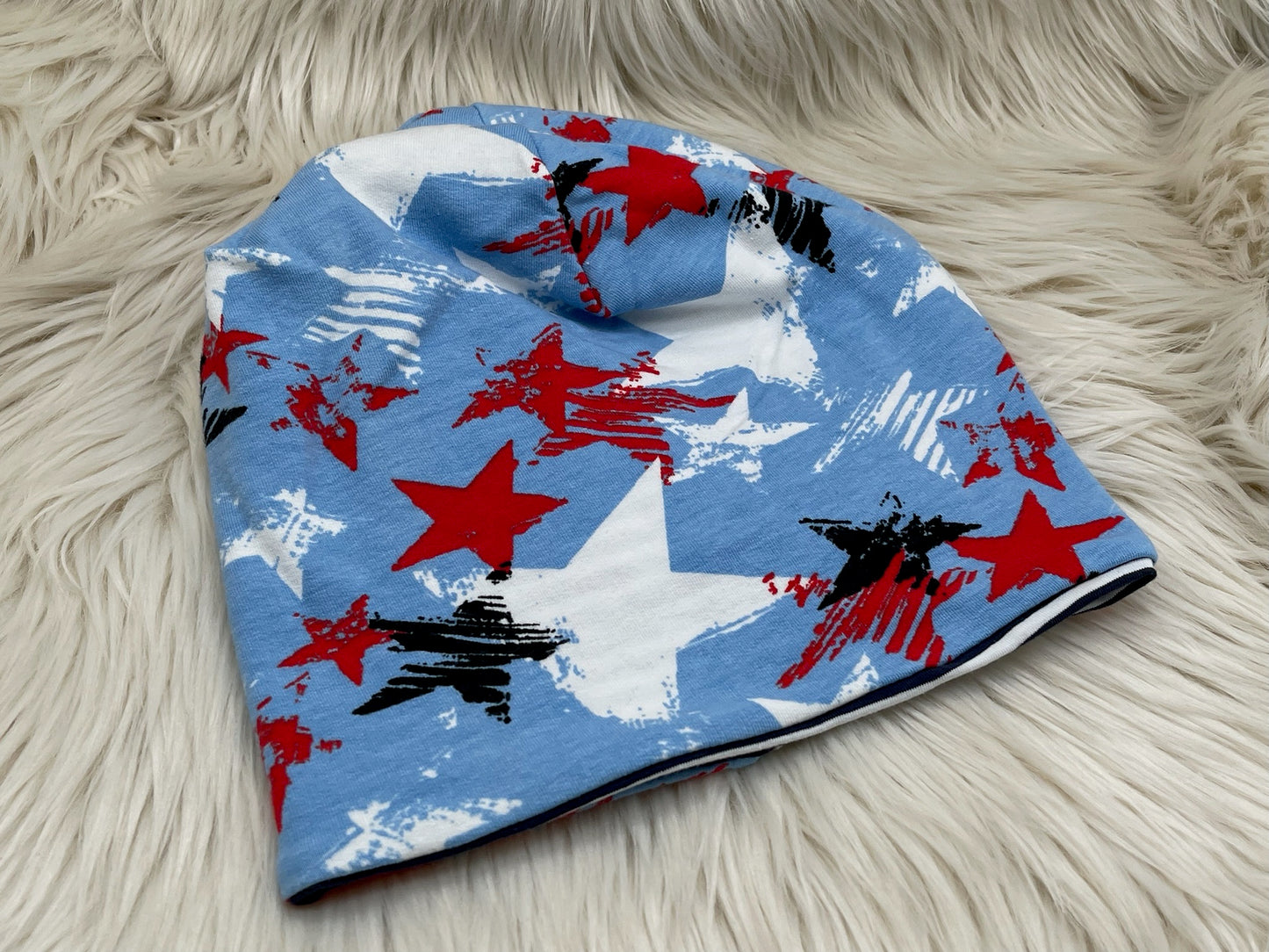 Wendebeanie Sterne blau