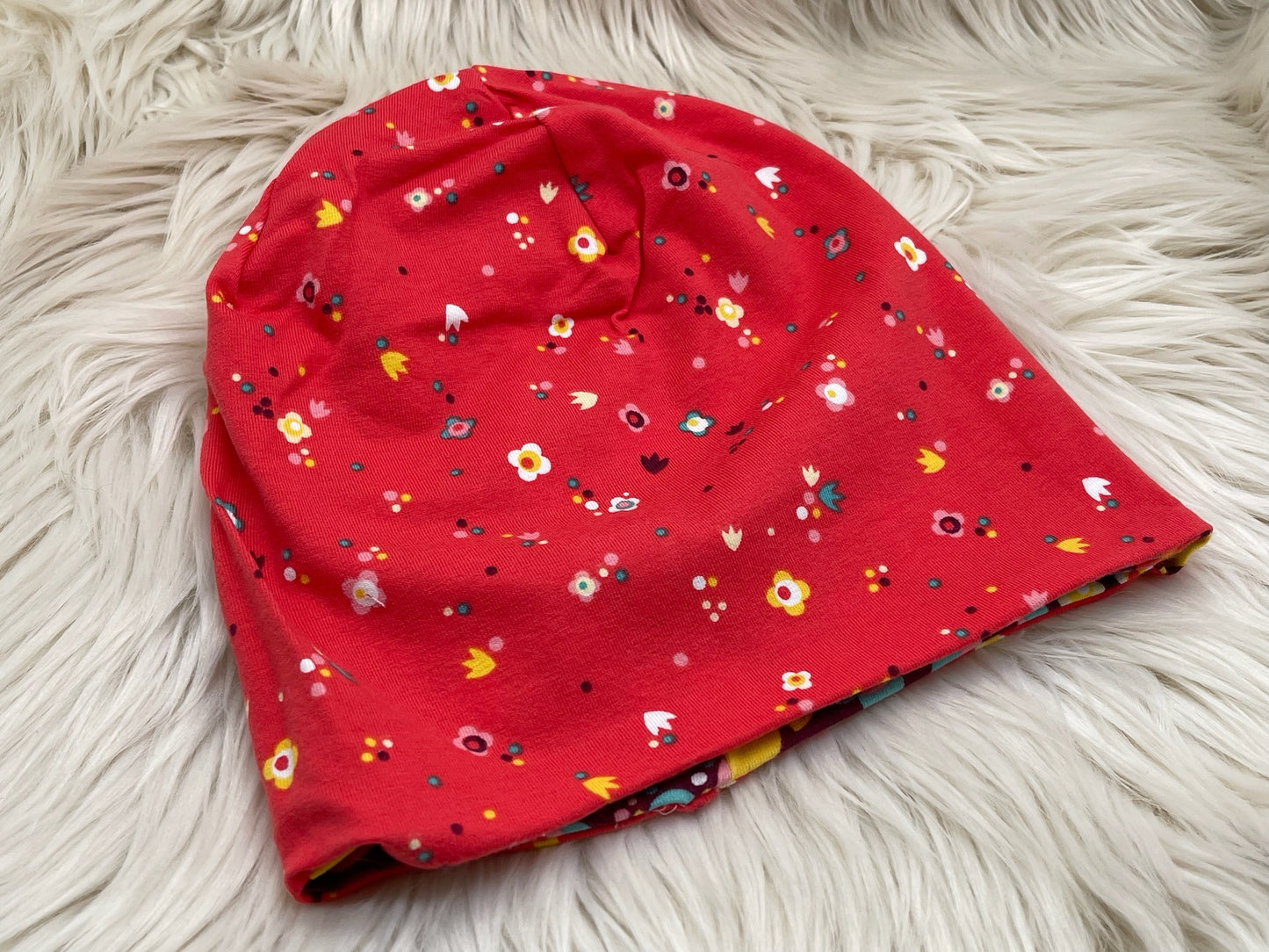 Wendebeanie bunte Blumen auf braun