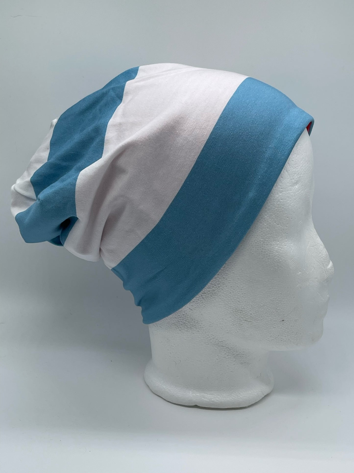 Wendebeanie Blockstreifen blau/Weiß