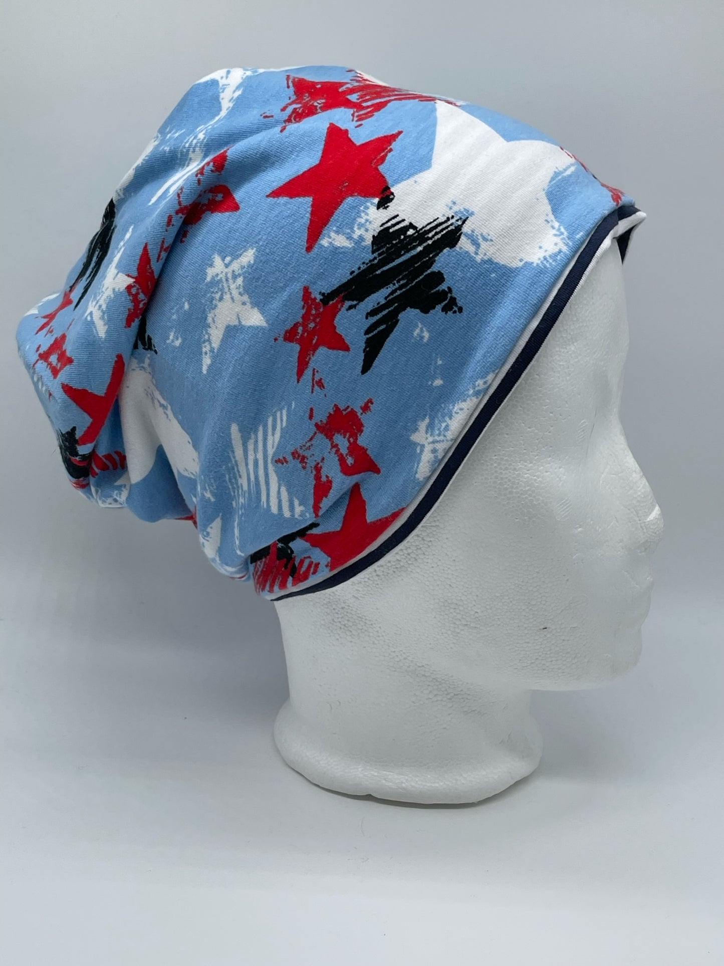 Wendebeanie Sterne blau