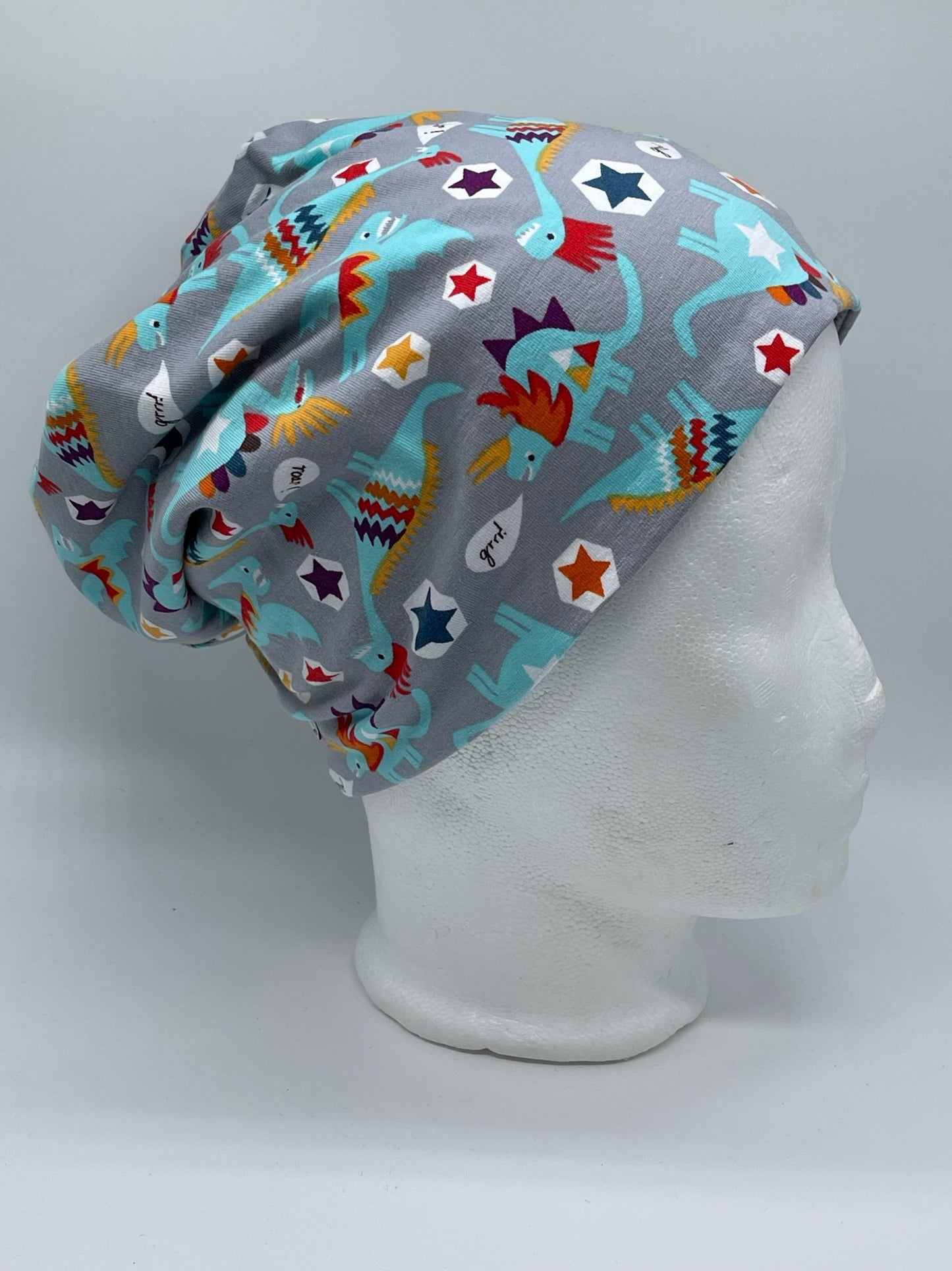 Wendebeanie Dino grau