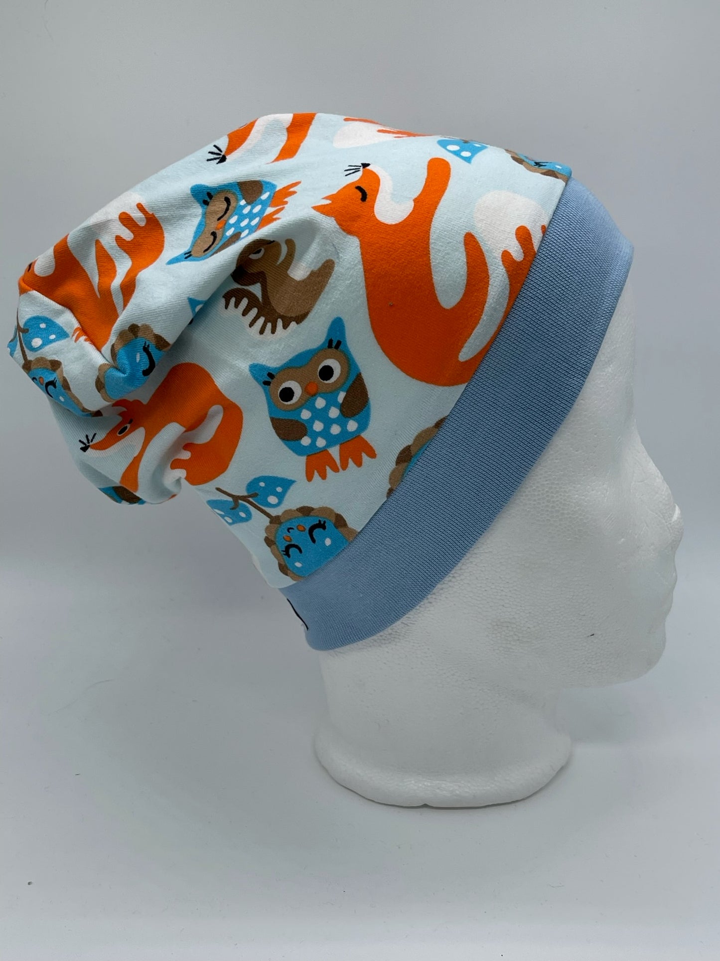 Beanie Füchse & Eulen blau B-Ware