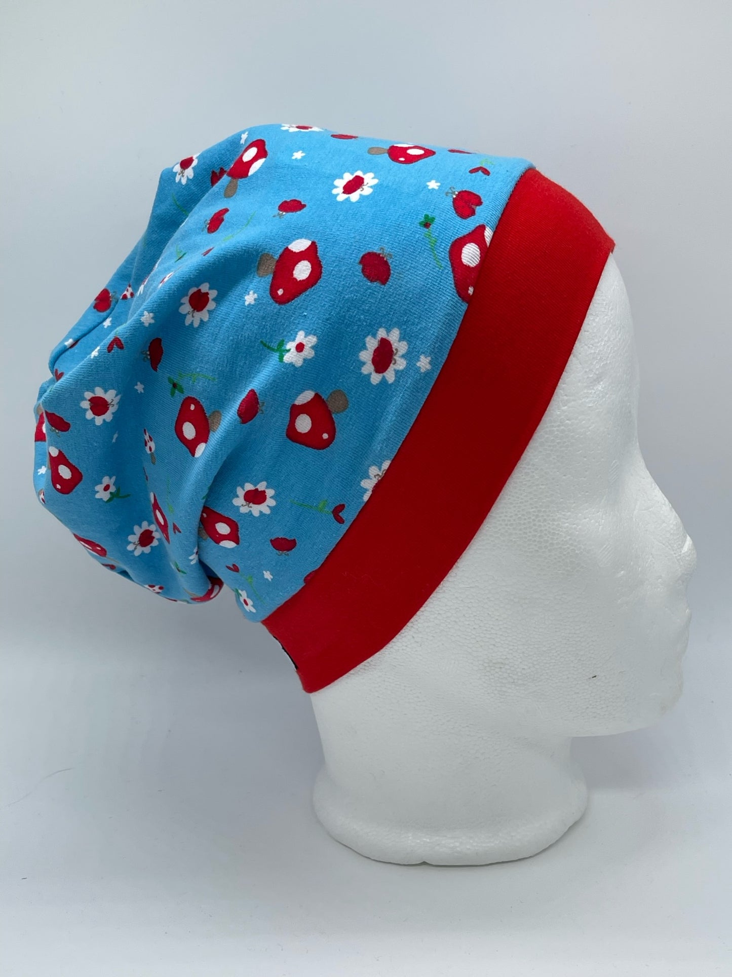 Beanie Pilze blau