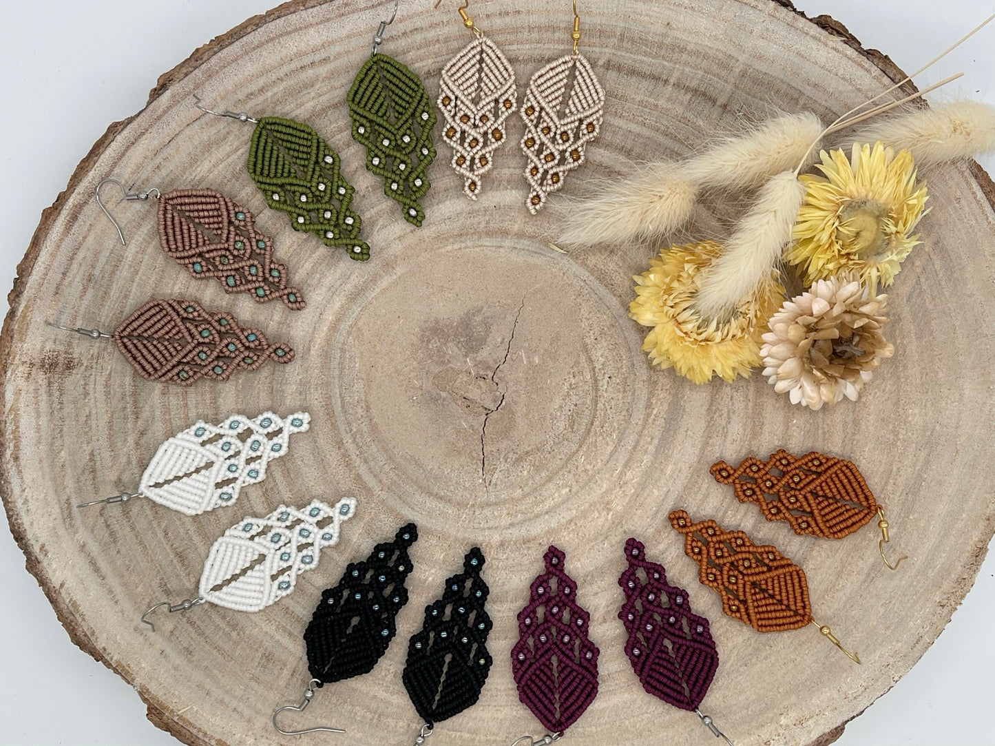 Einzigartiger Makramee Ohrhänger Ohrring Boho Hippie Schmuck Perlen Ornament (1 Paar)