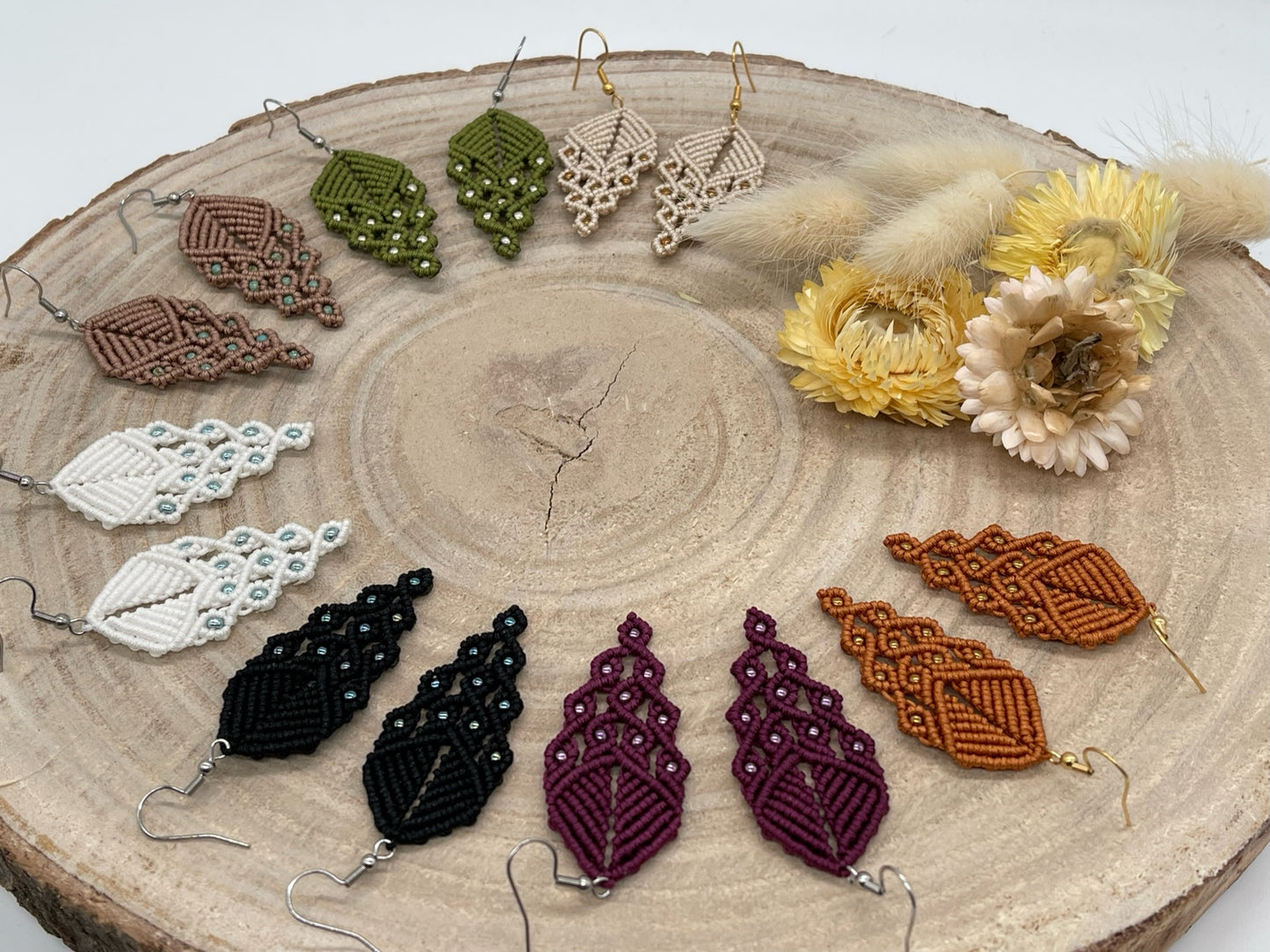 Einzigartiger Makramee Ohrhänger Ohrring Boho Hippie Schmuck Perlen Ornament (1 Paar)