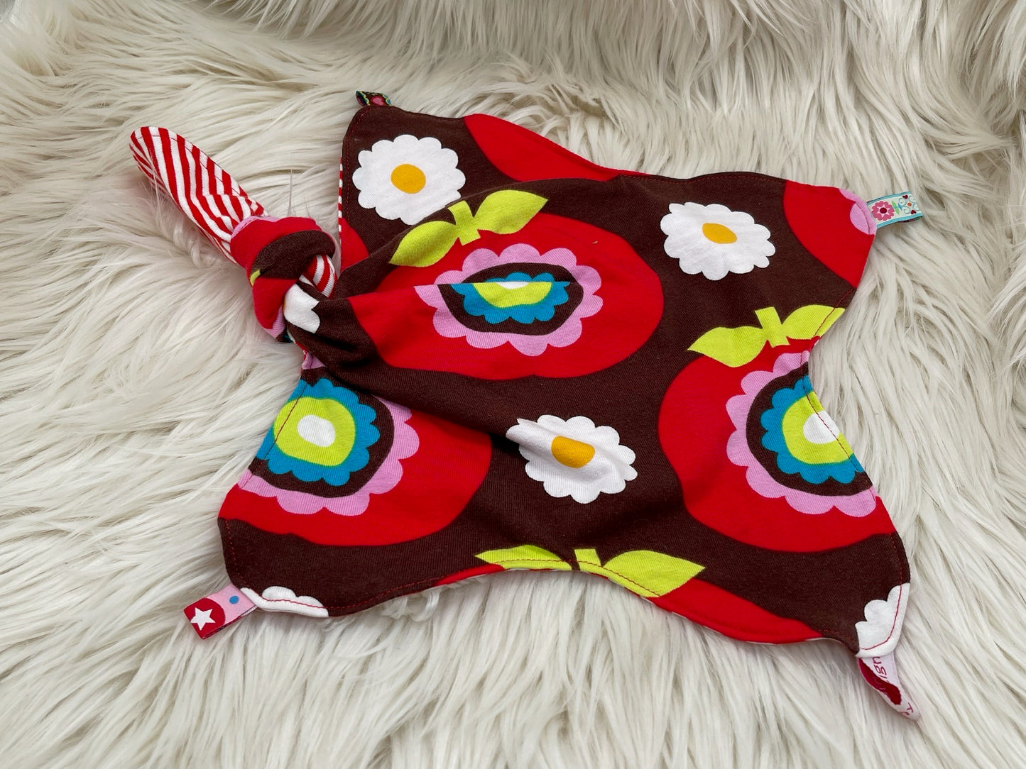 Schmusetuch Retro Blume braun/rot