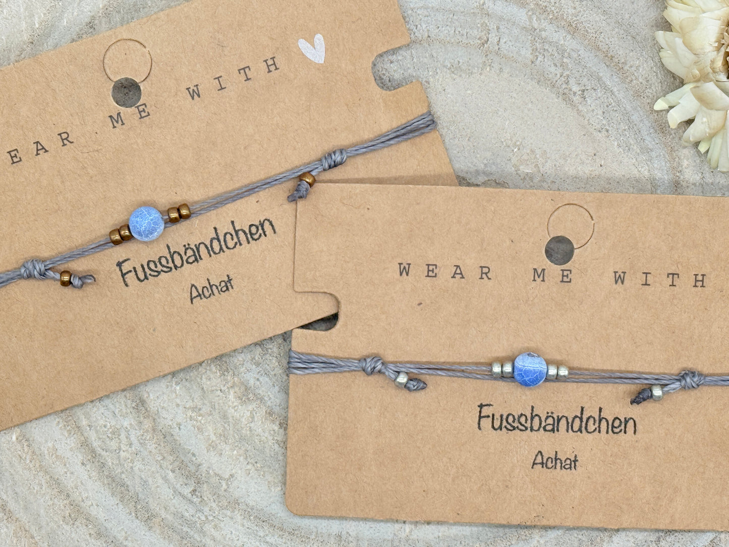 Halbedelstein Fussbändchen Achat blau