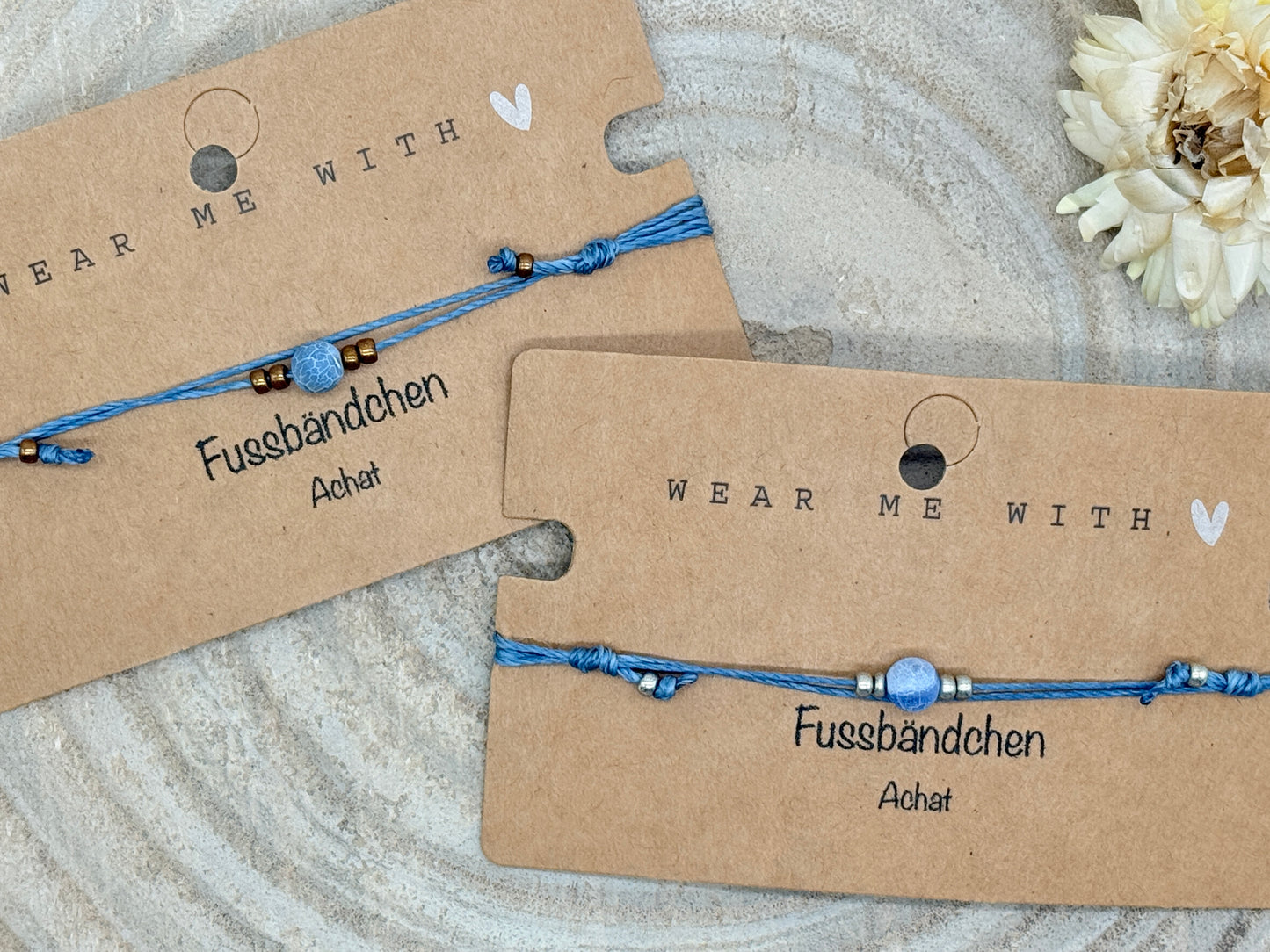 Halbedelstein Fussbändchen Achat blau