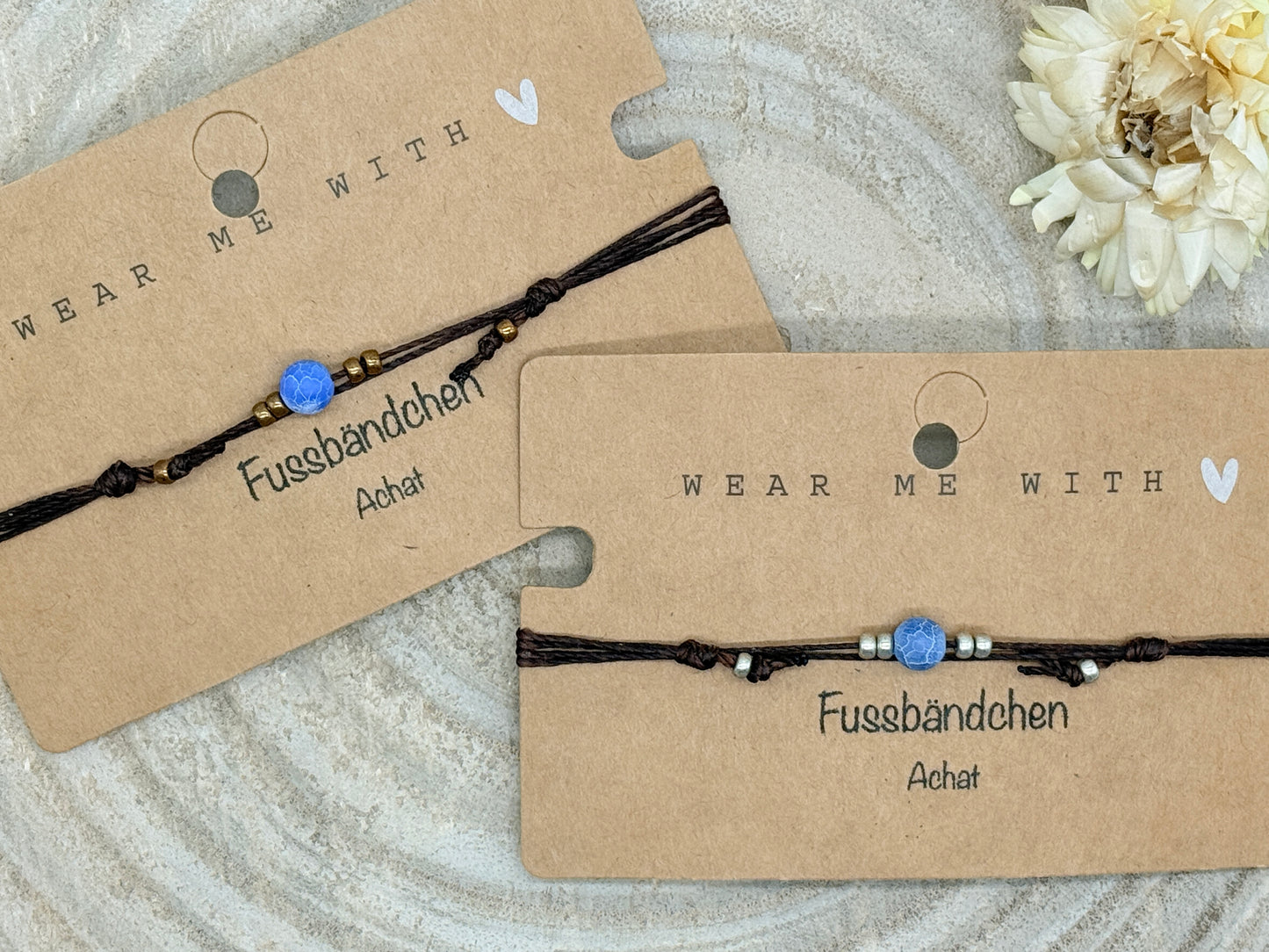 Halbedelstein Fussbändchen Achat blau