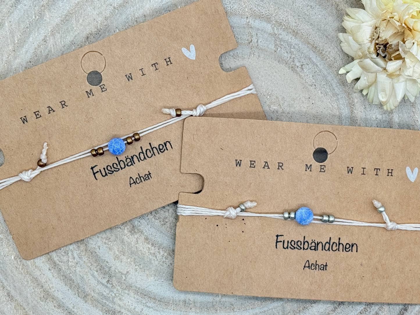 Halbedelstein Fussbändchen Achat blau