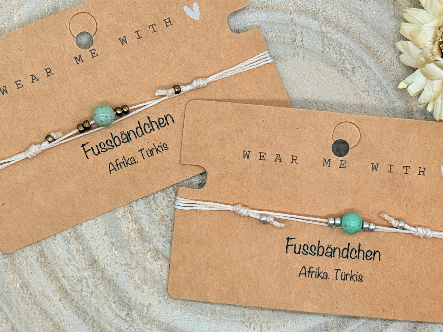Halbedelstein Fussbändchen Afrika. Türkis grün