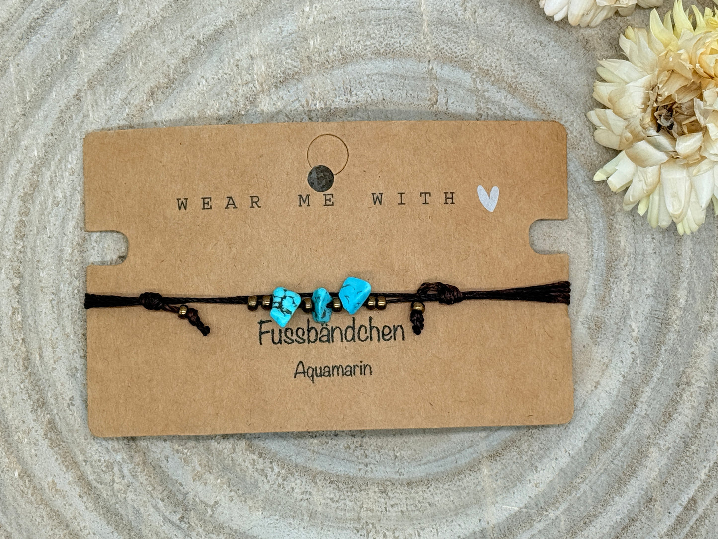 Halbedelstein Fussbändchen Aquamarin blau