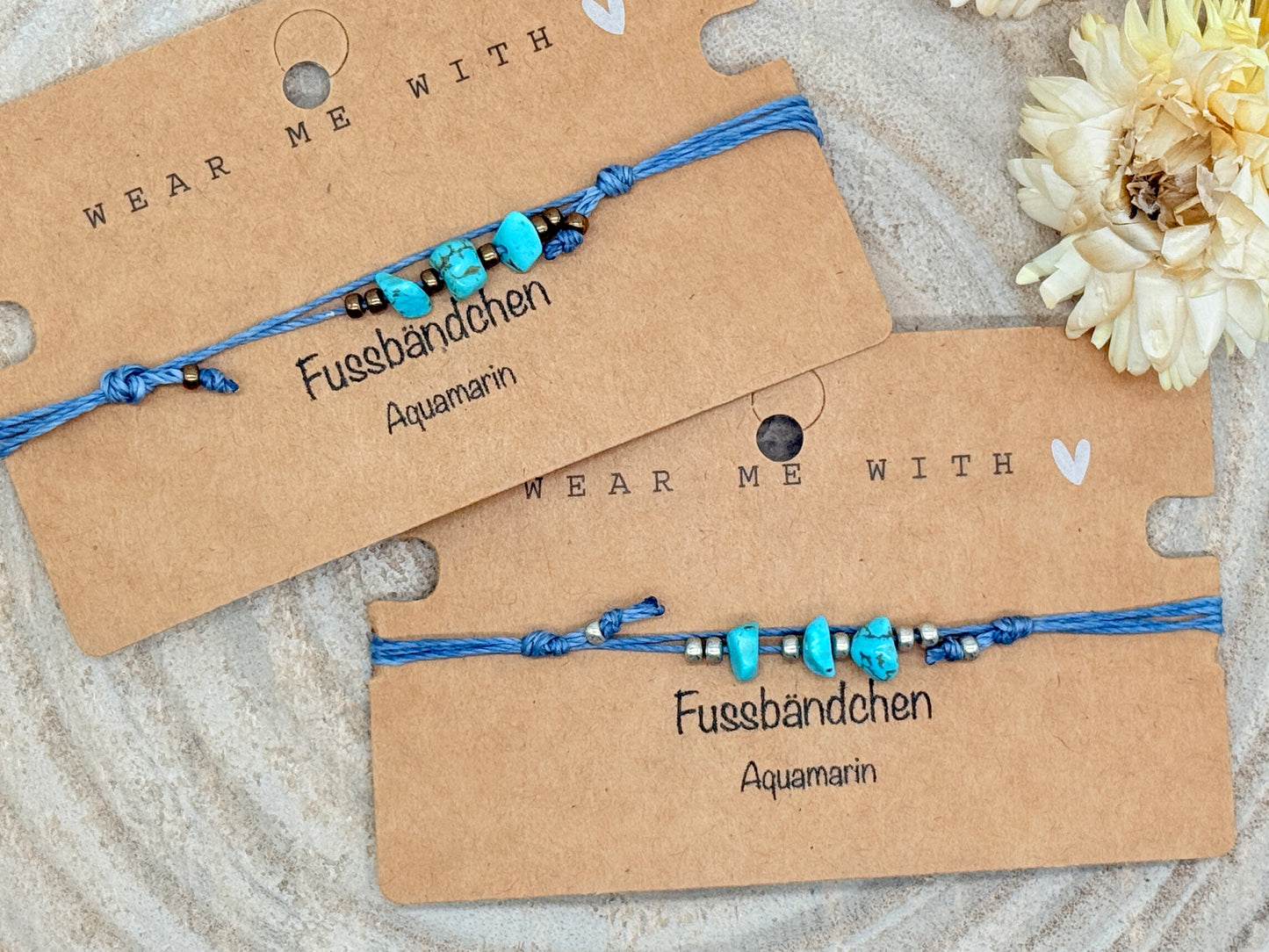 Halbedelstein Fussbändchen Aquamarin blau