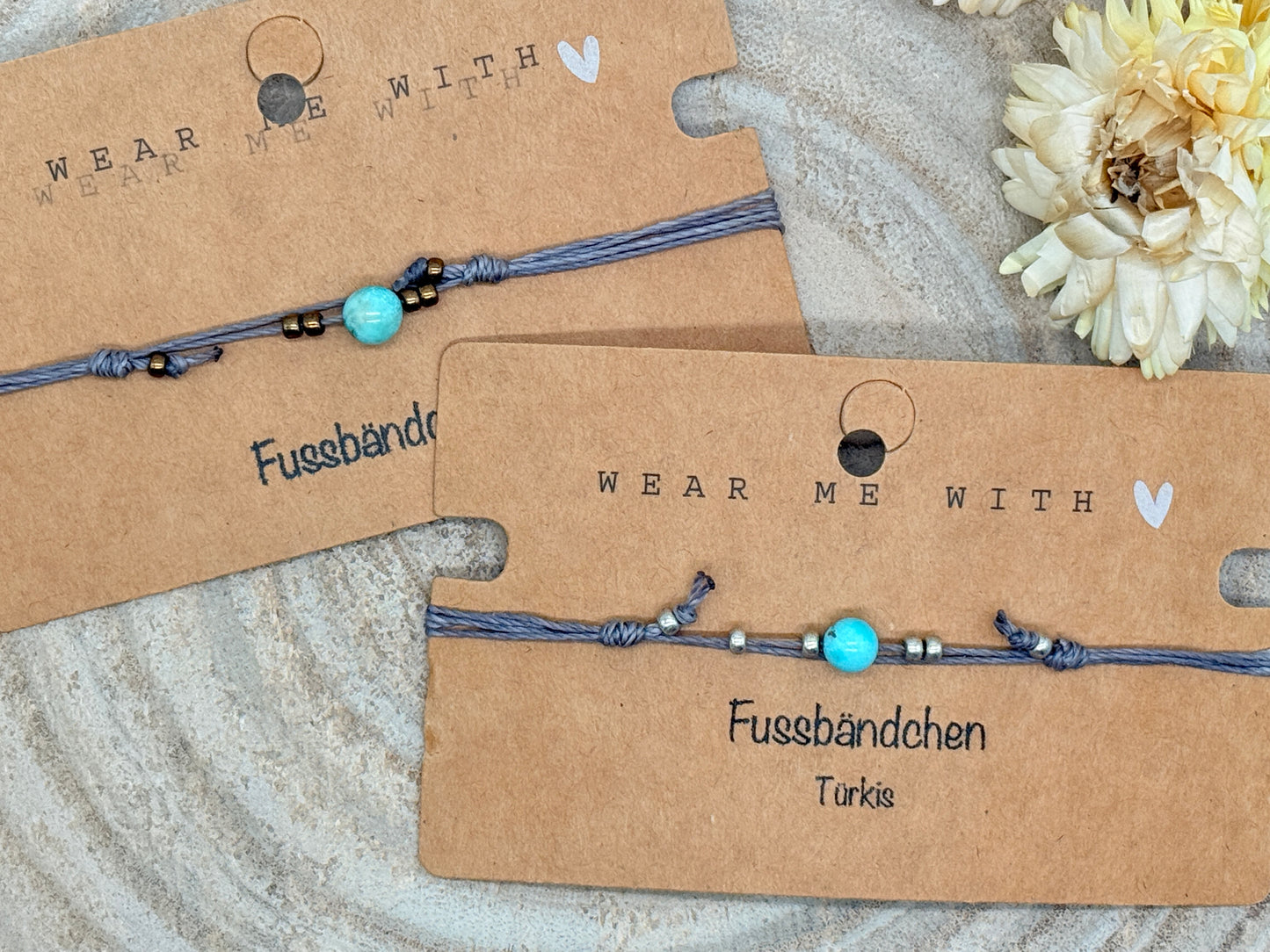 Halbedelstein Fussbändchen Türkis blau