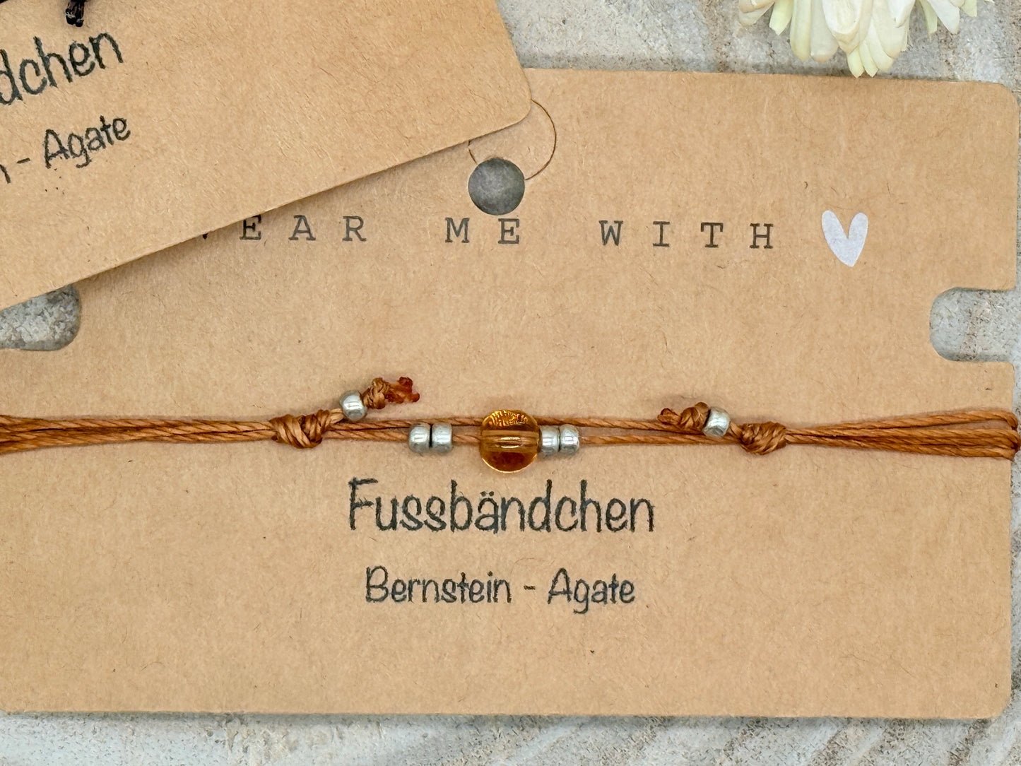 Halbedelstein Fussbändchen Bernstein-Agate braun