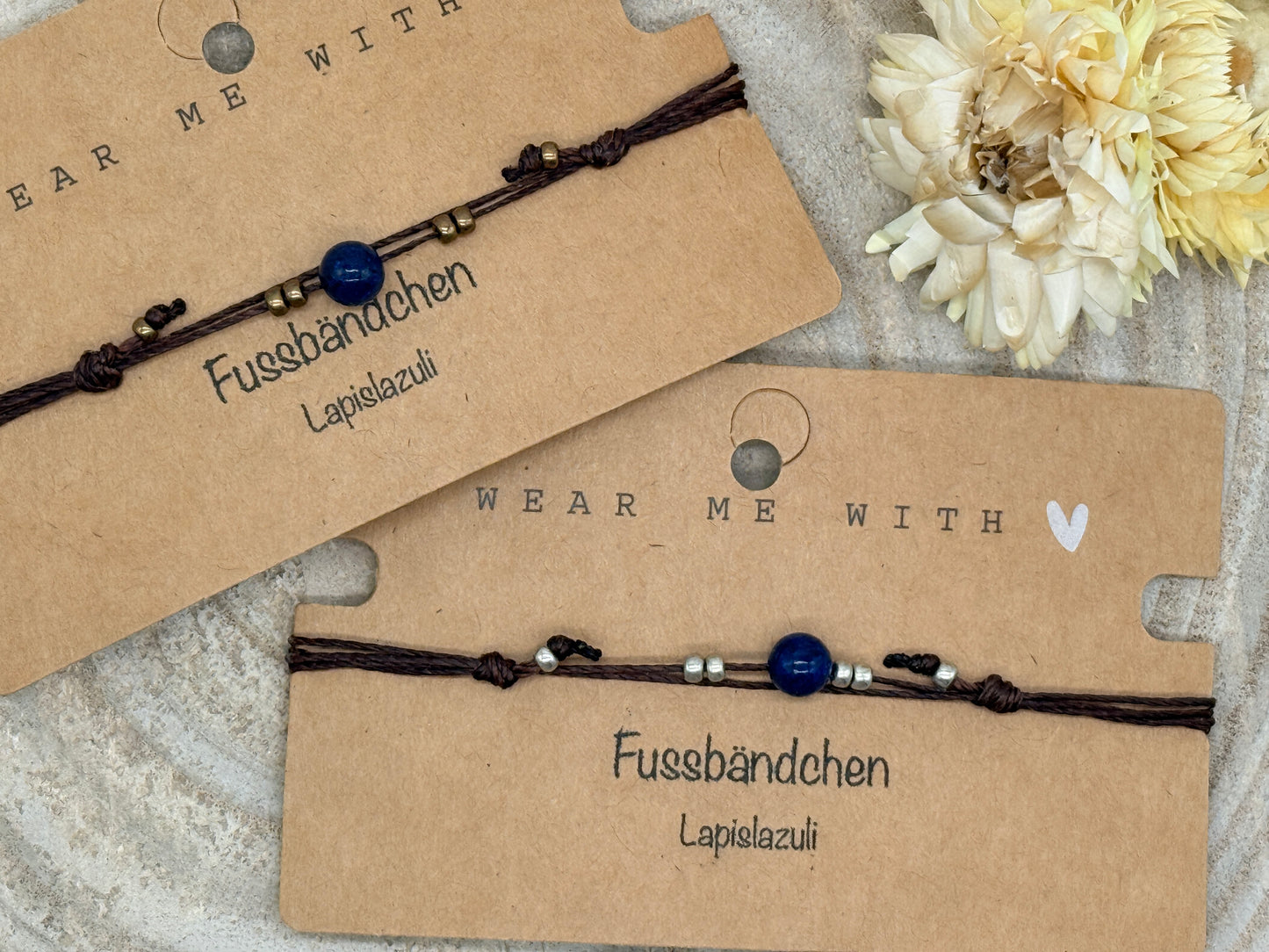 Halbedelstein Fussbändchen Lapislazuli blau-braun