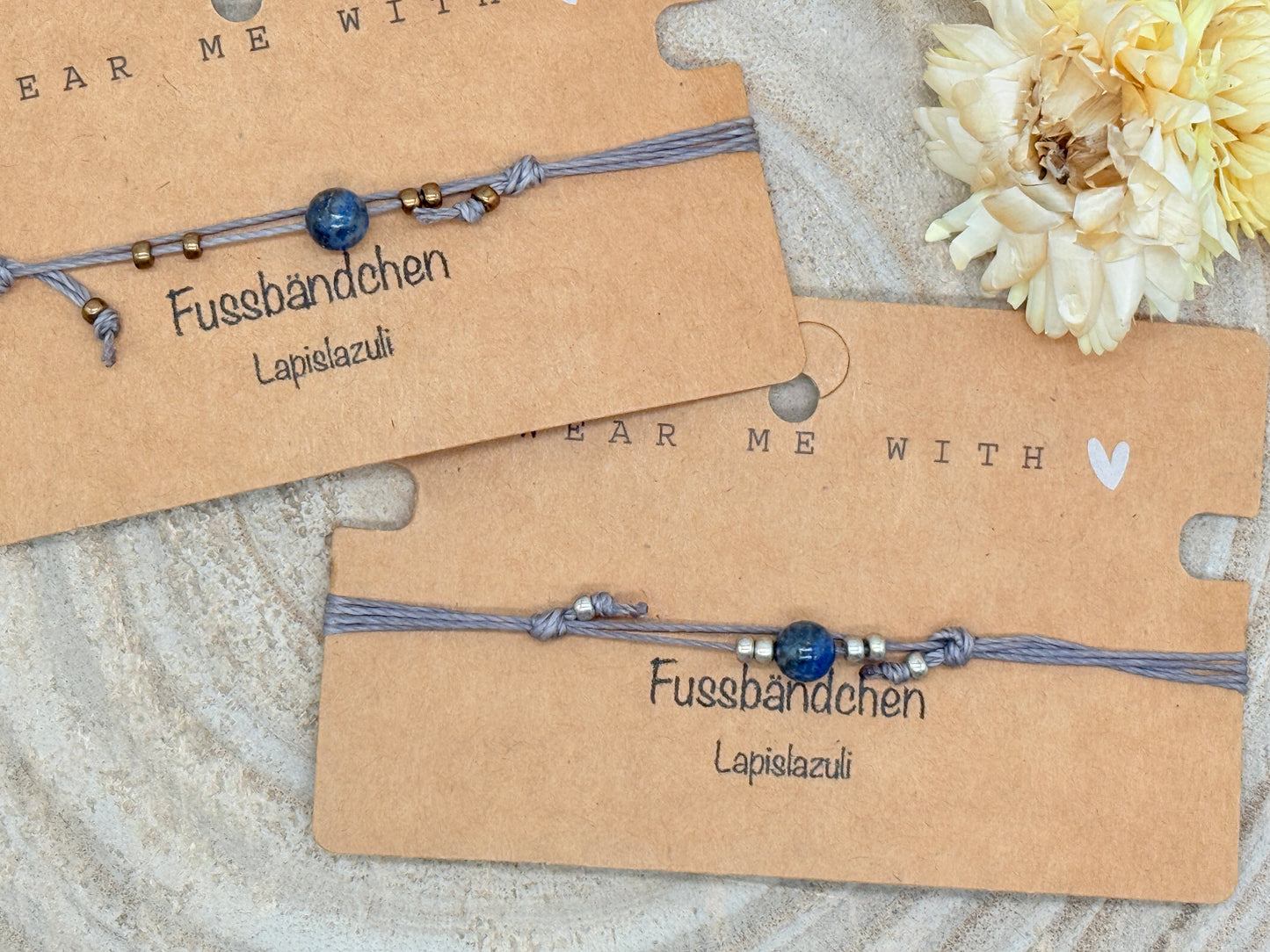 Halbedelstein Fussbändchen Lapislazuli blau-braun