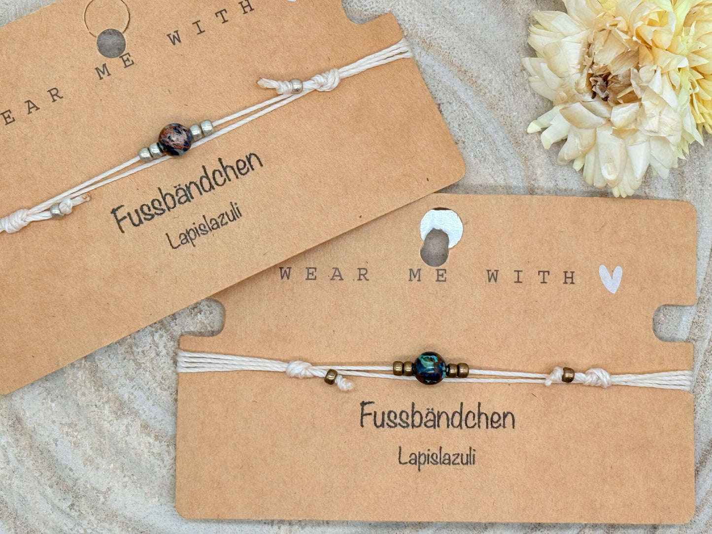 Halbedelstein Fussbändchen Lapislazuli blau-braun