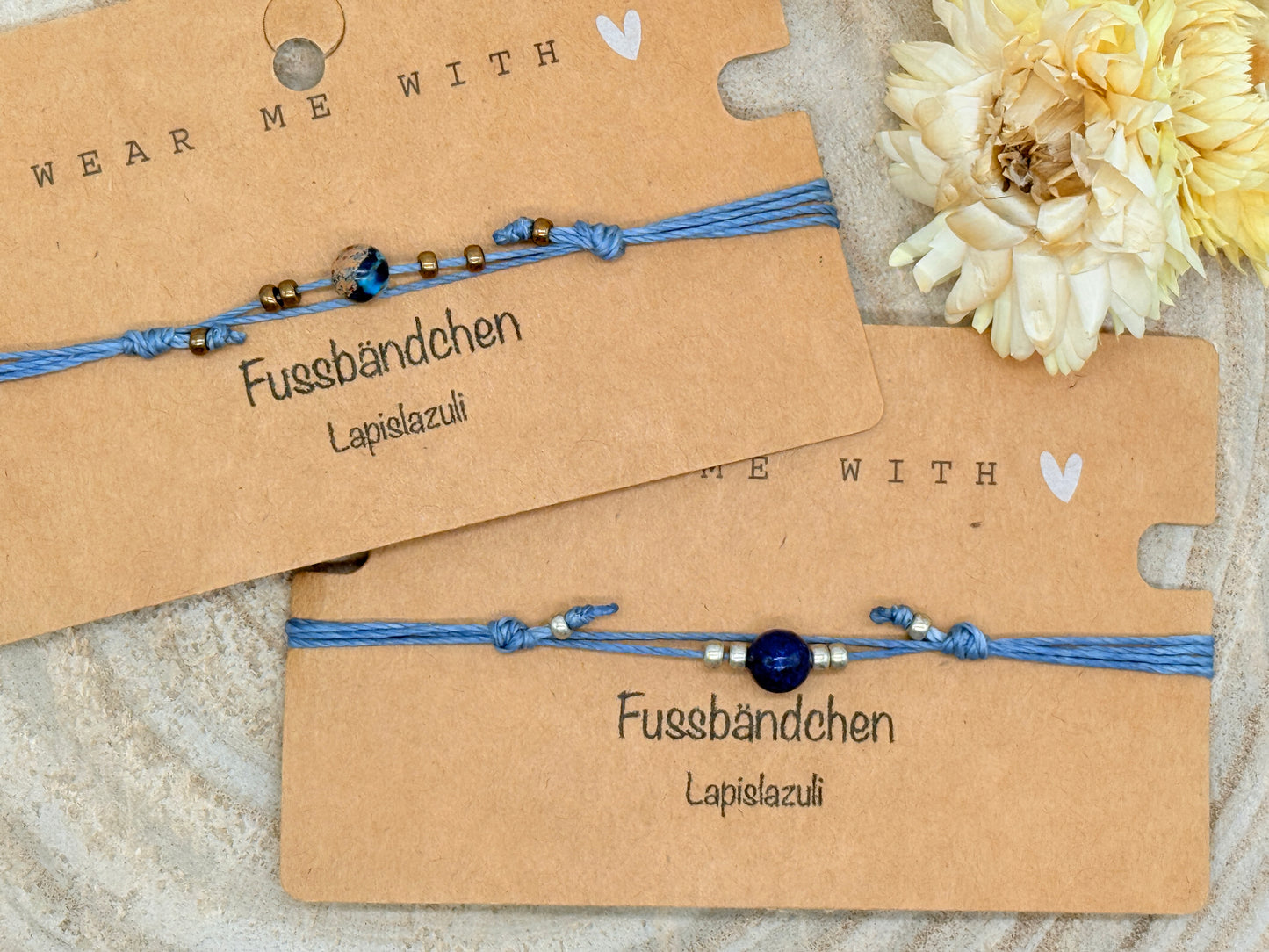 Halbedelstein Fussbändchen Lapislazuli blau-braun