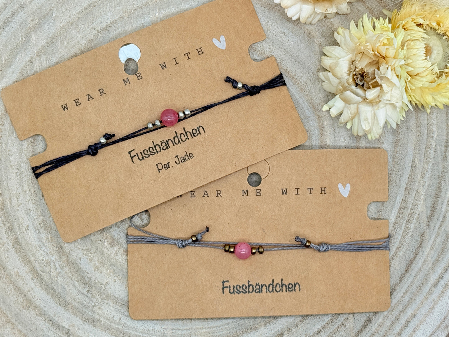 Halbedelstein Fussbändchen persische Jade rosa