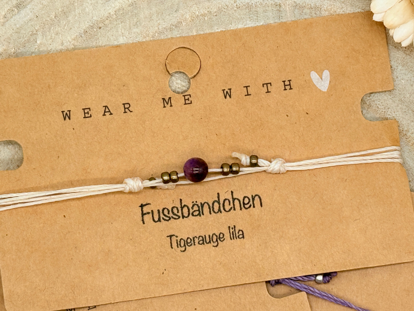 Halbedelstein Fussbändchen Tigerauge lila
