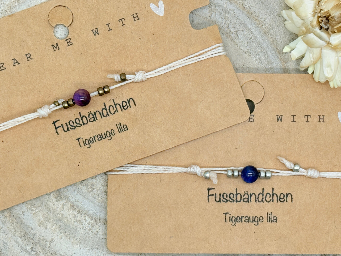 Halbedelstein Fussbändchen Tigerauge lila
