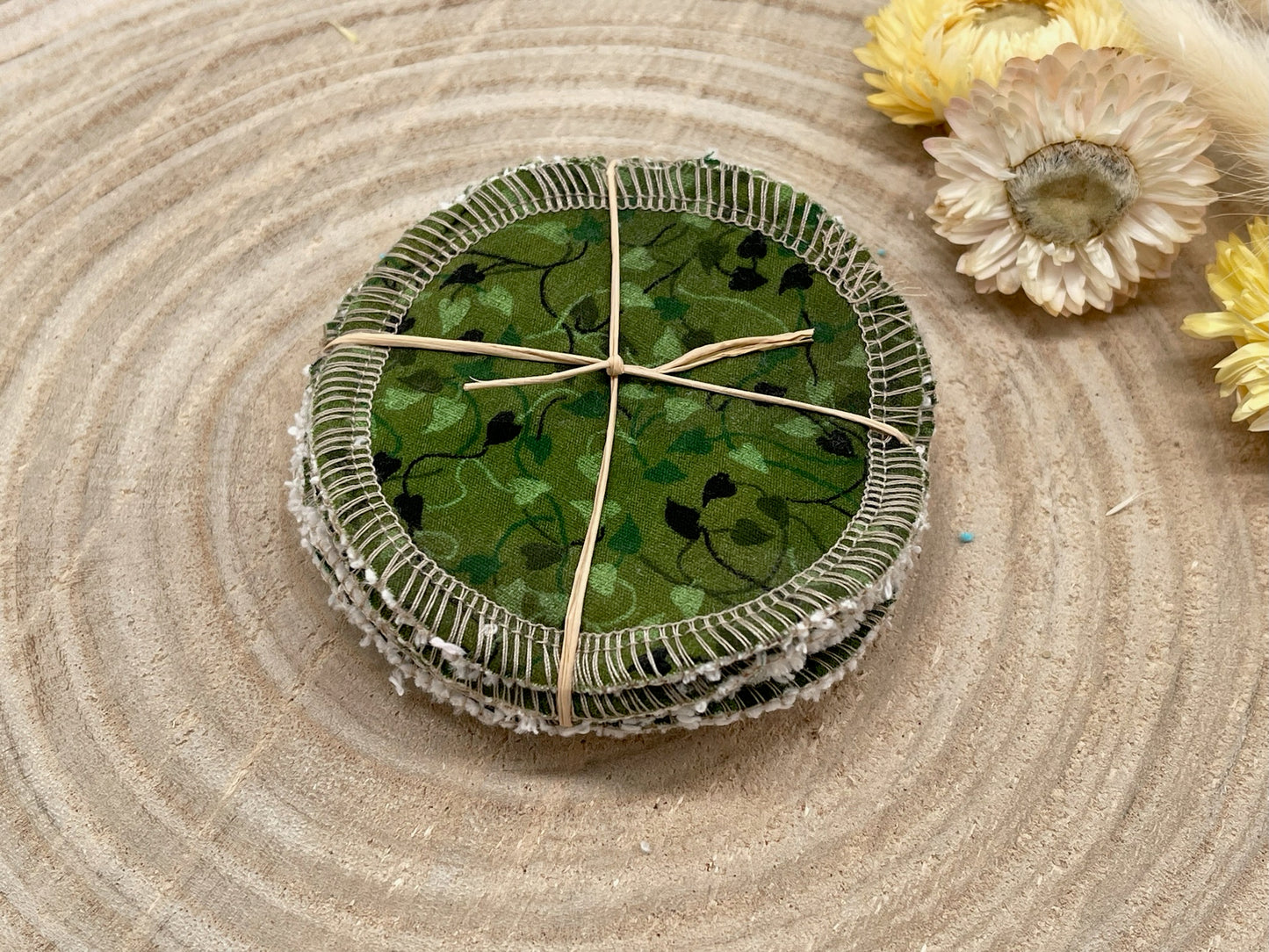 5 waschbare Abschminkpads Blätter grün