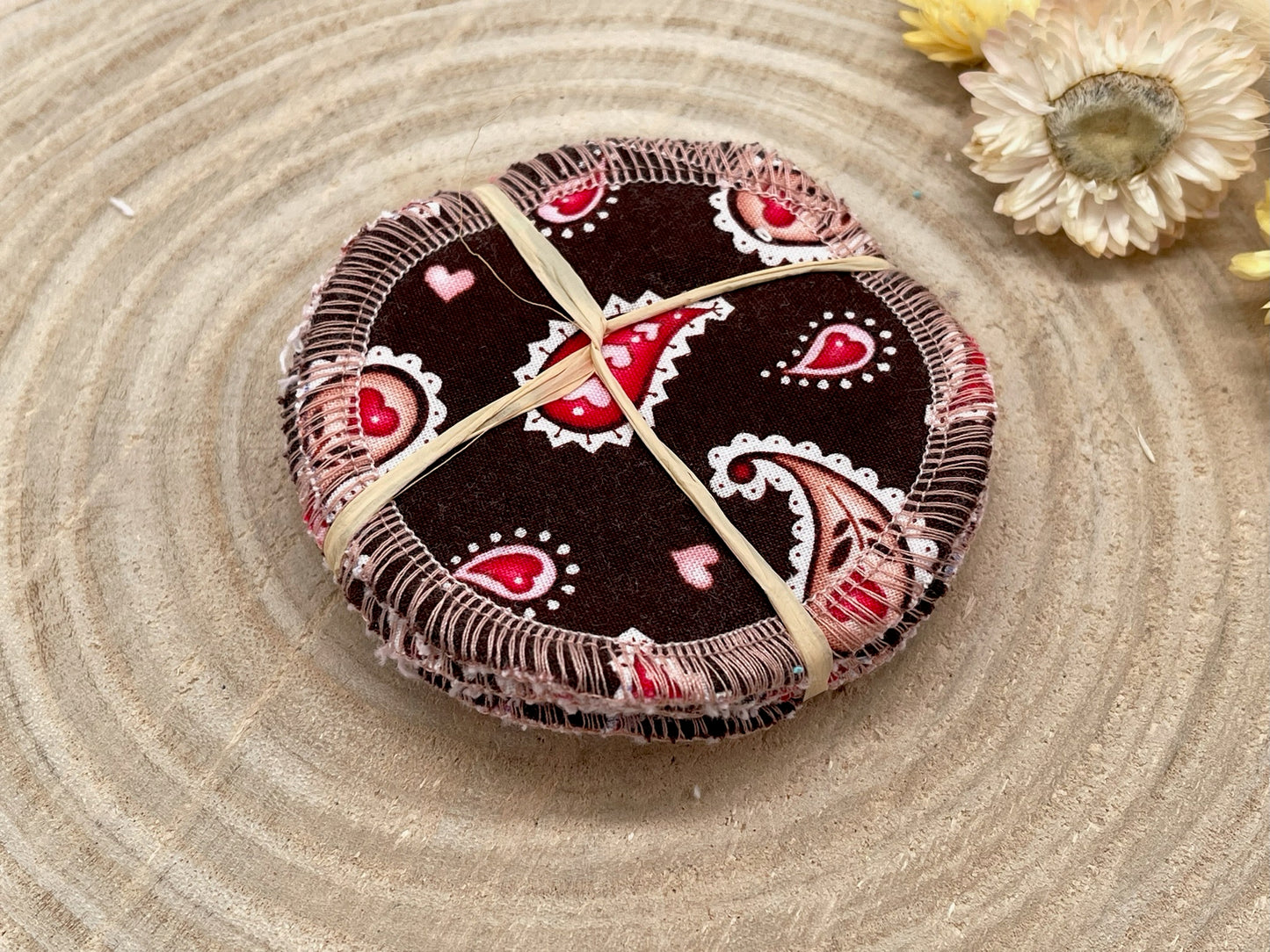 5 waschbare Abschminkpads paisley braun