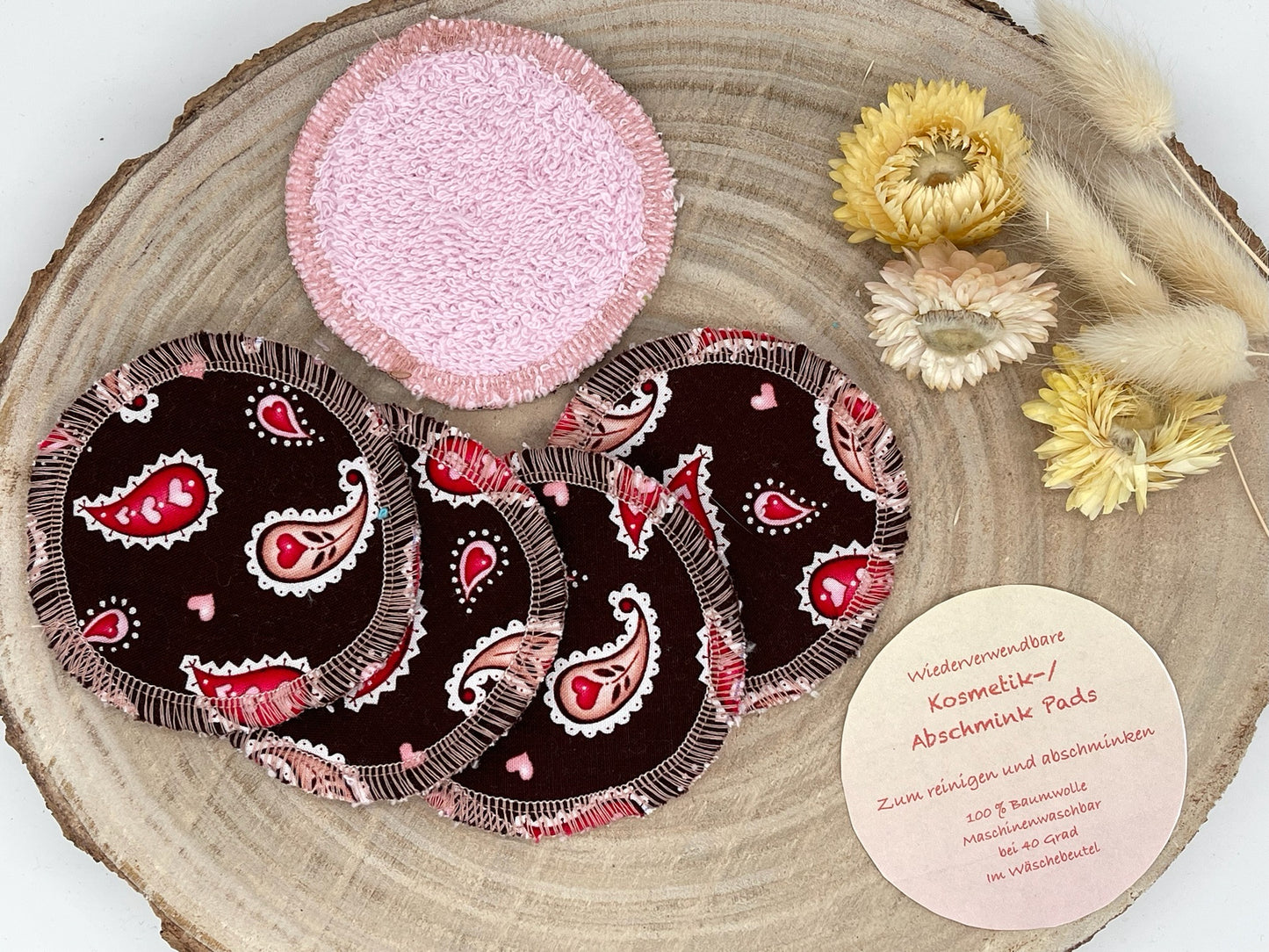 5 waschbare Abschminkpads paisley braun