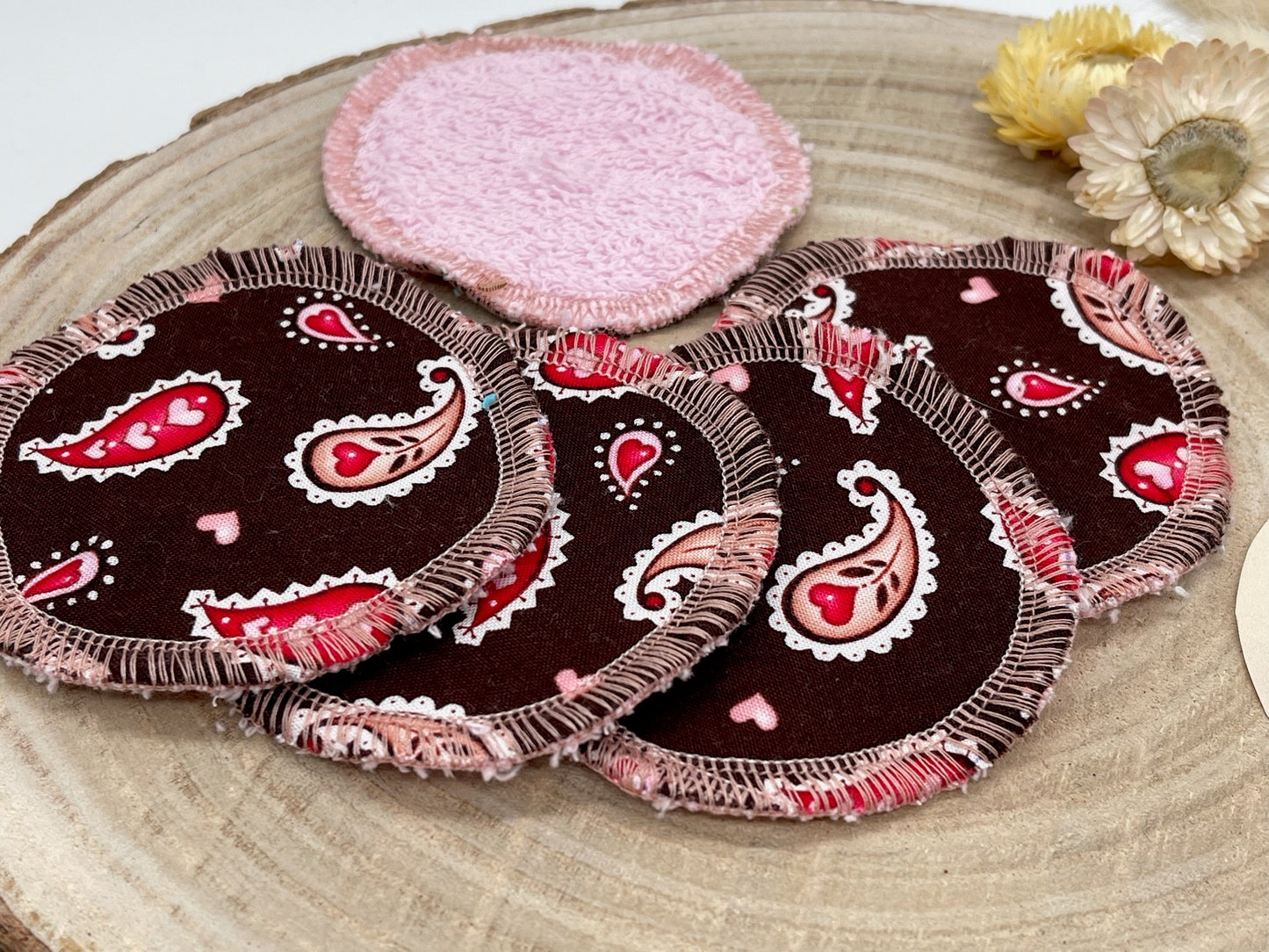 5 waschbare Abschminkpads paisley braun