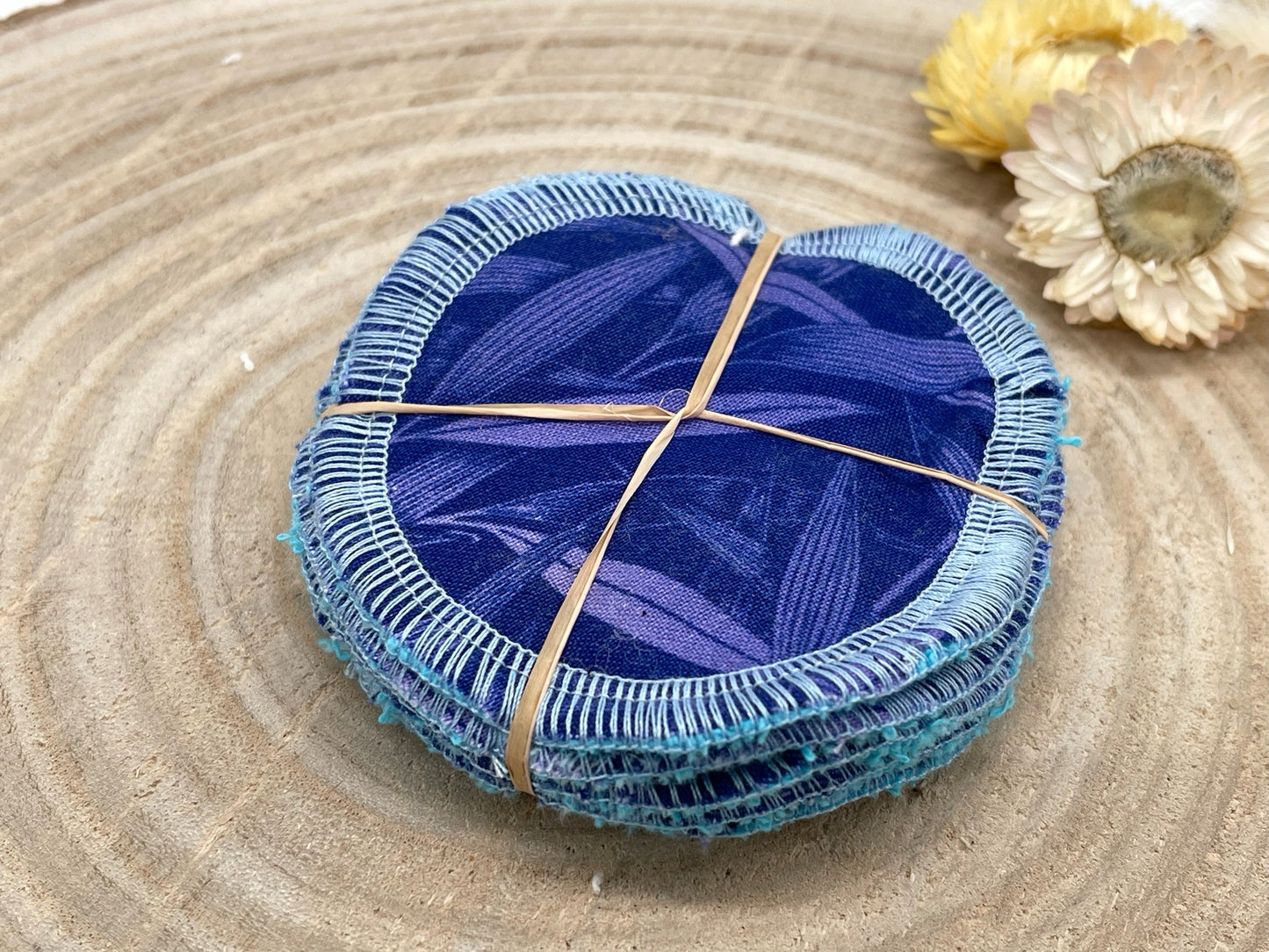 5 waschbare Abschminkpads Blätter blau