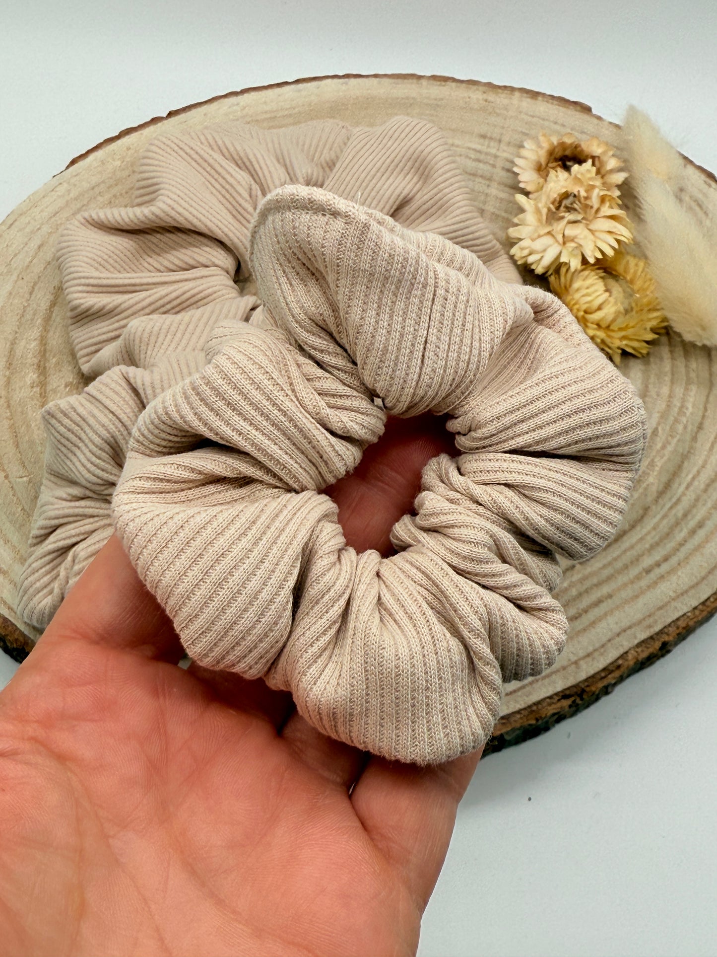 Ripp-Jersey Scrunchie Haargummi uni hellbraun