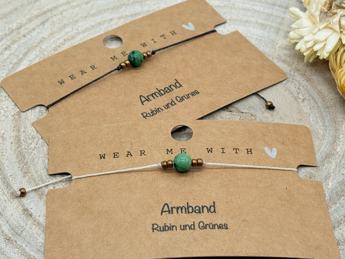 Freundschaftsarmband Makramee Halbedelstein Armband Rubin und Grünes