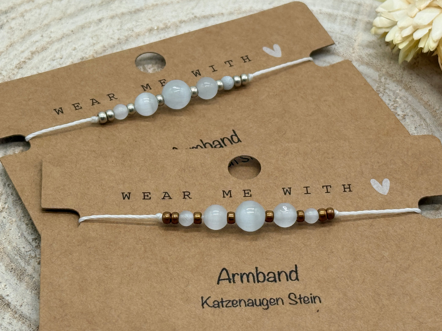 Freundschaftsarmband Makramee Halbedelstein Armband Katzenaugen Stein