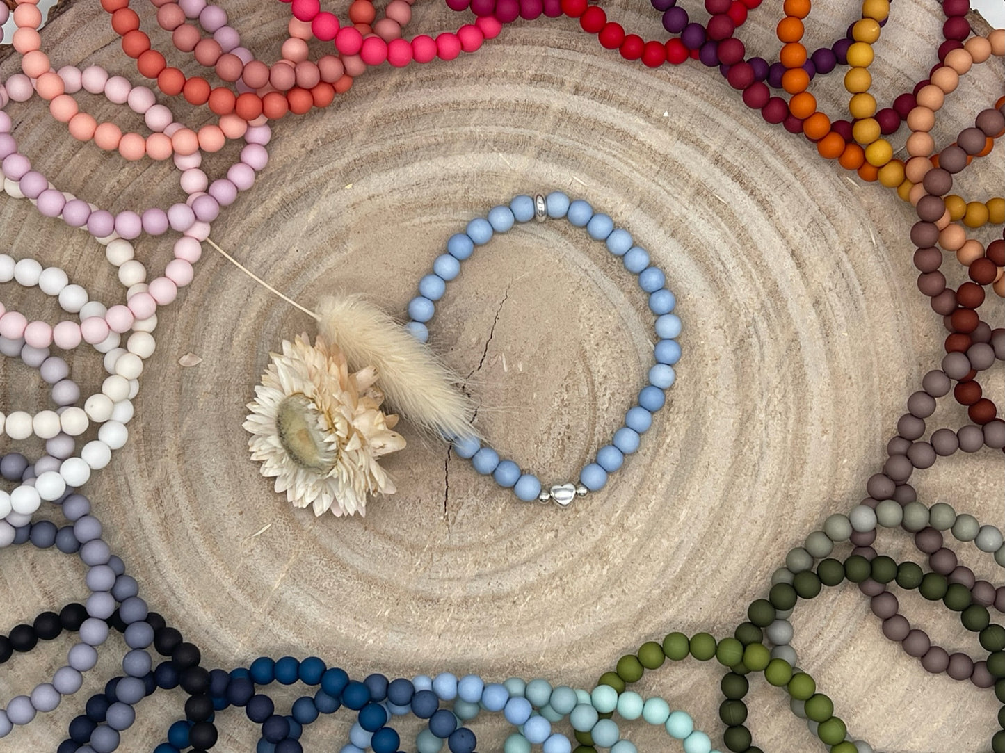 Acryl Perlen Armband mit Herz silberfarben