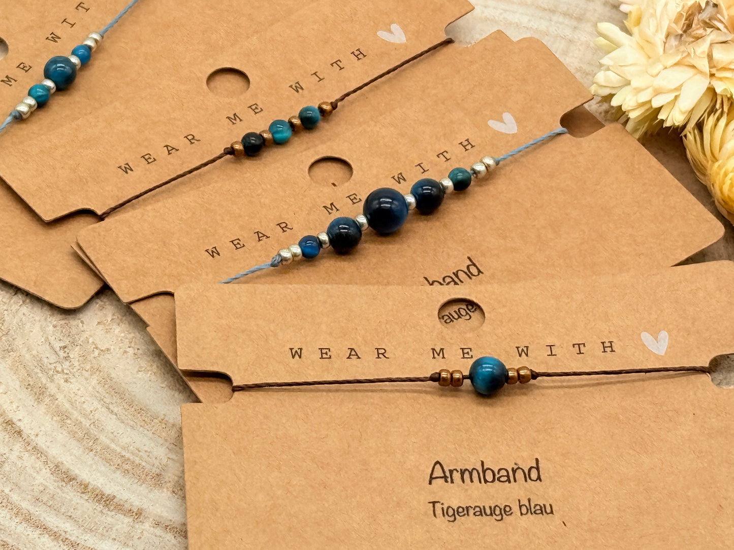 Freundschaftsarmband Makramee Halbedelstein Armband Tigerauge blau
