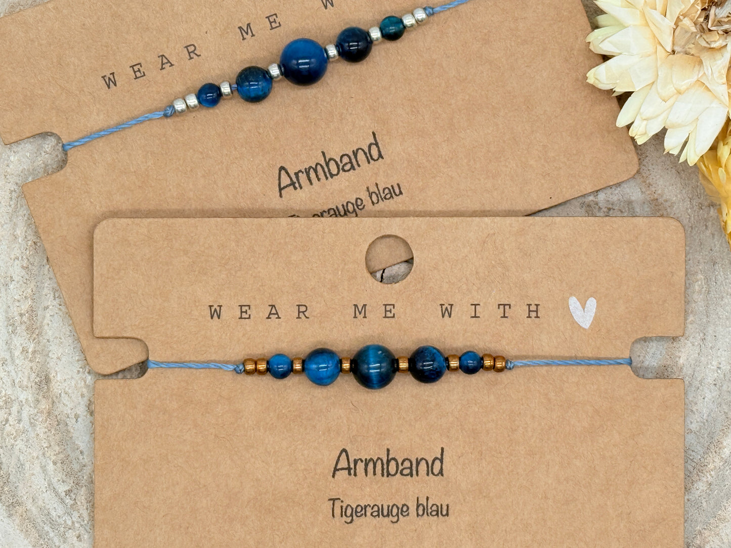 Freundschaftsarmband Makramee Halbedelstein Armband Tigerauge blau