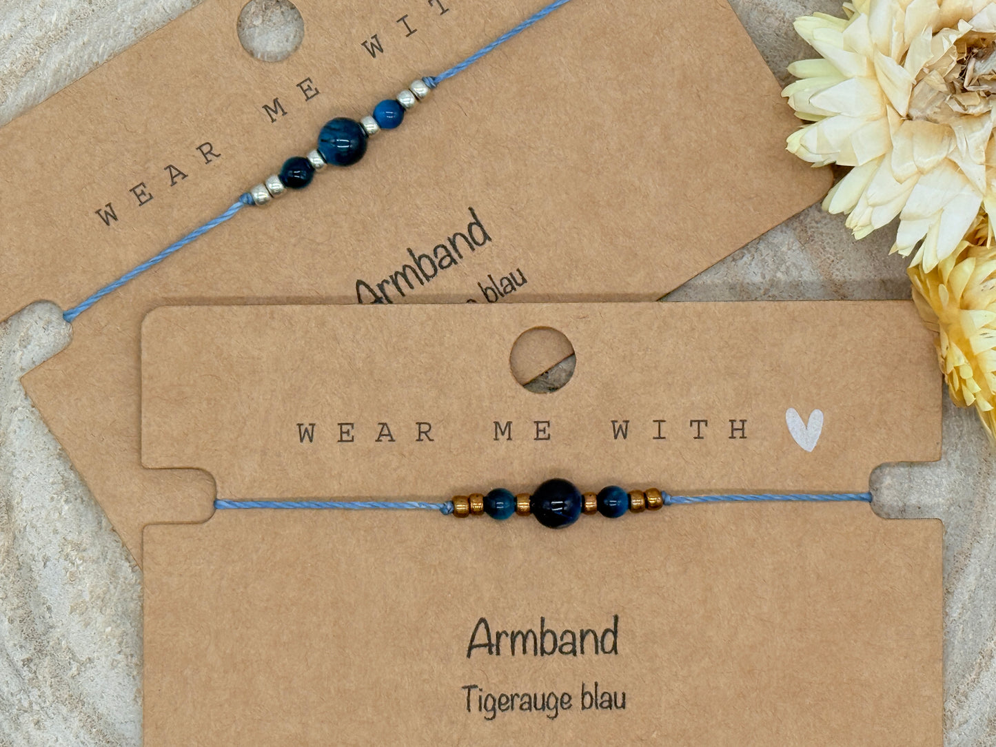Freundschaftsarmband Makramee Halbedelstein Armband Tigerauge blau