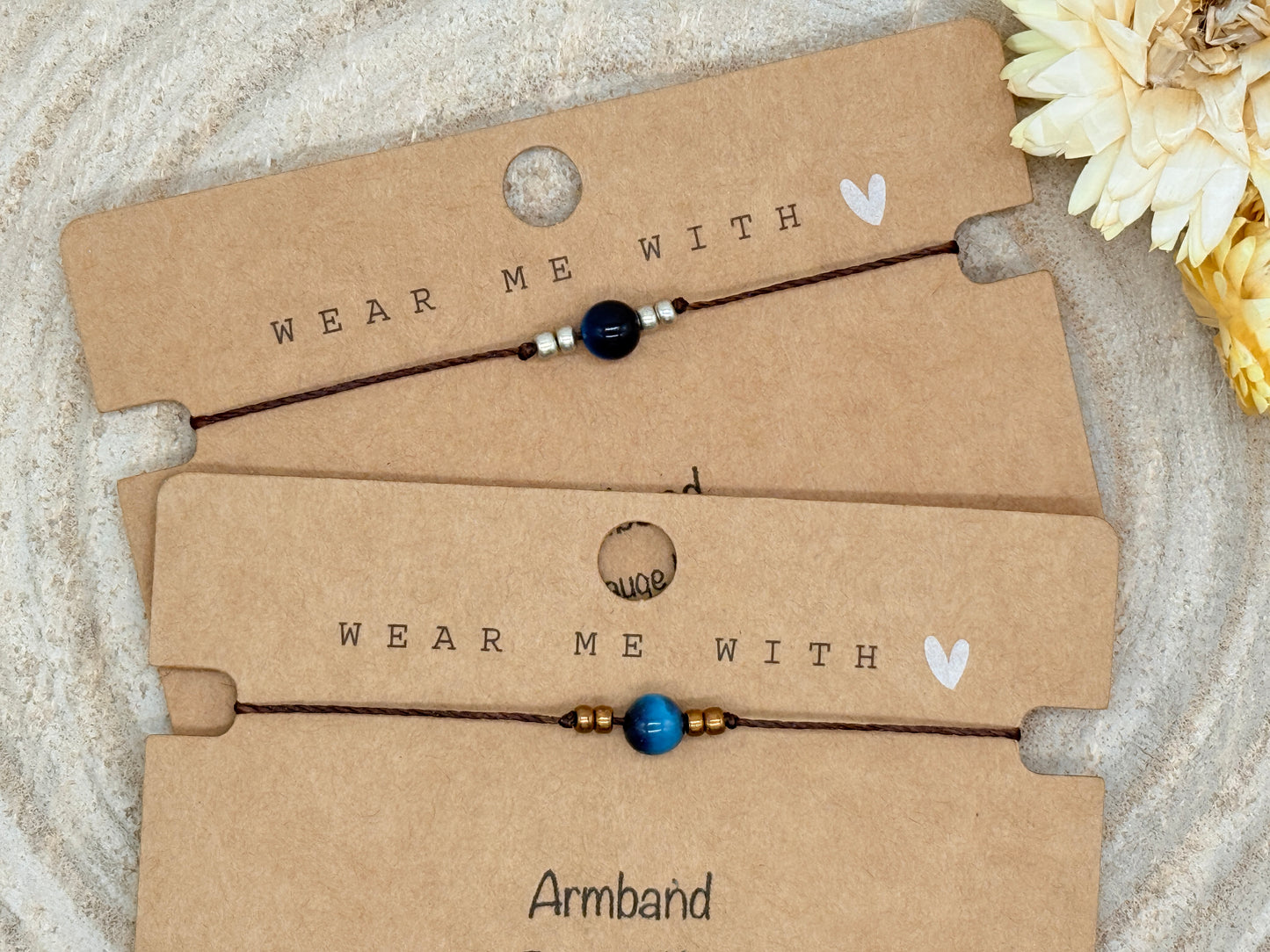 Freundschaftsarmband Makramee Halbedelstein Armband Tigerauge blau