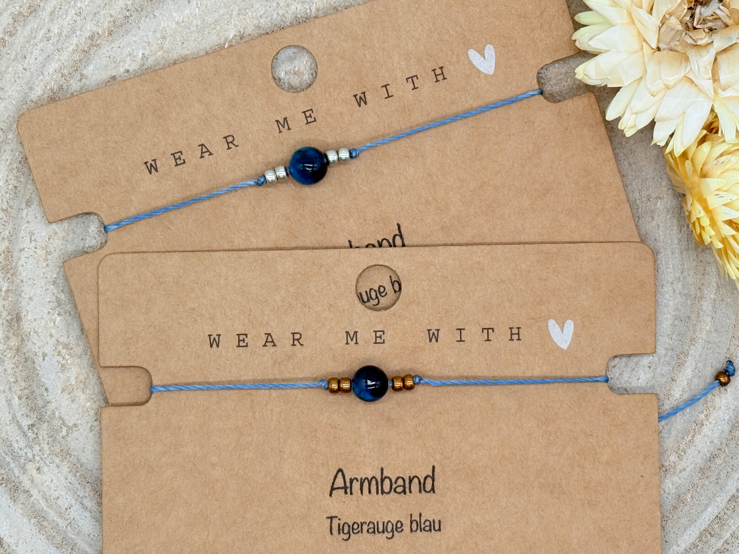 Freundschaftsarmband Makramee Halbedelstein Armband Tigerauge blau