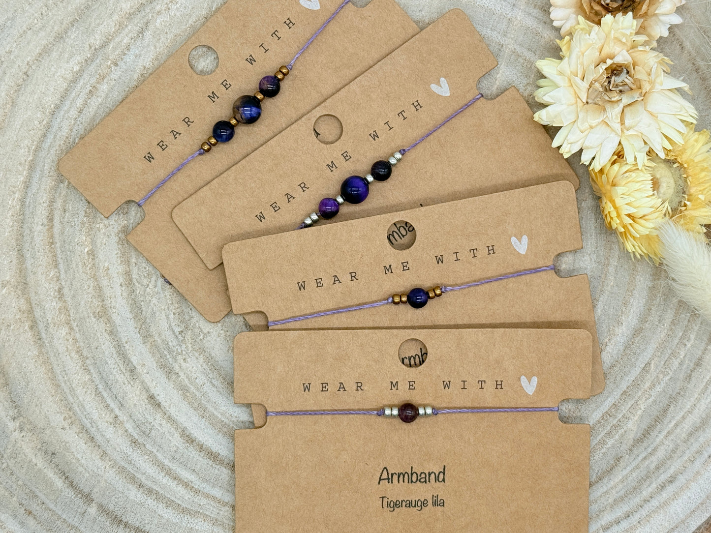 Freundschaftsarmband Makramee Halbedelstein Armband Tigerauge lila