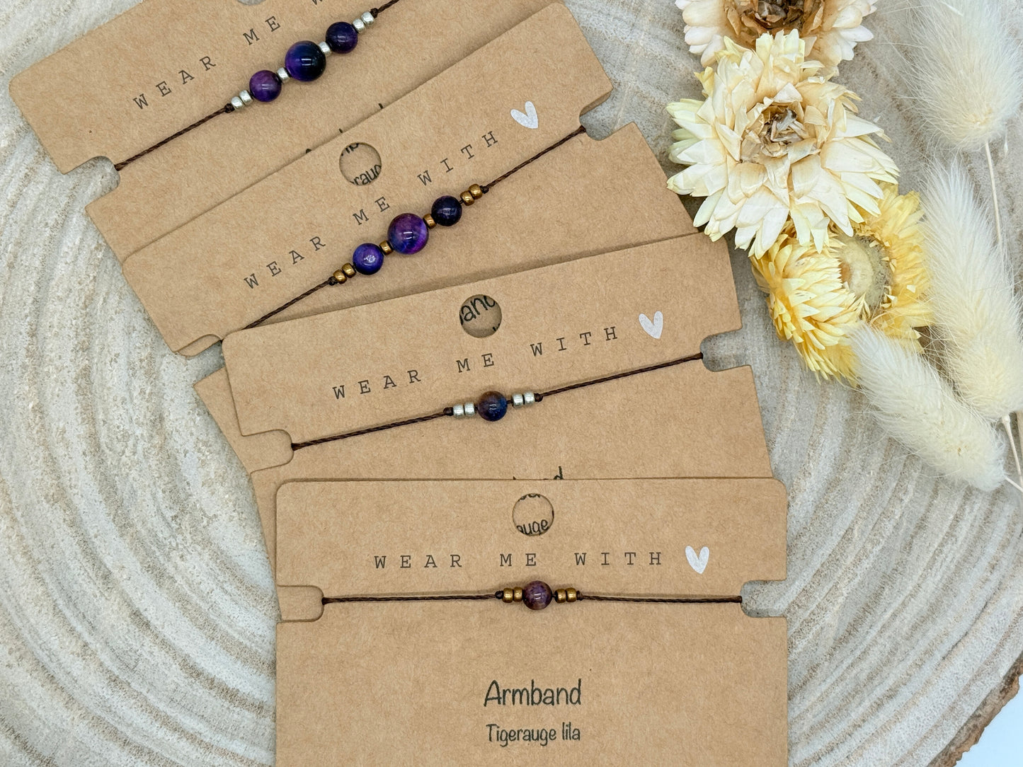 Freundschaftsarmband Makramee Halbedelstein Armband Tigerauge lila