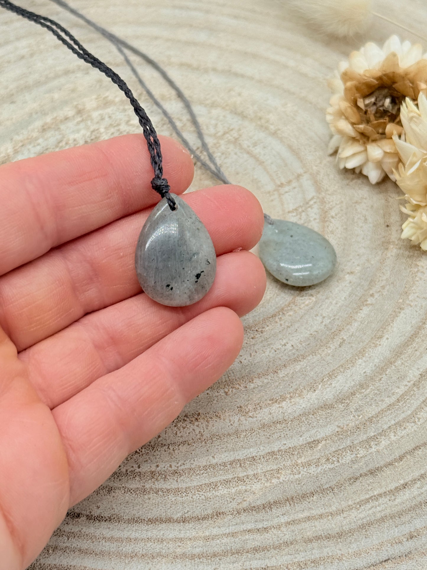 Makramee Choker Halbedelstein Kette Labradorit