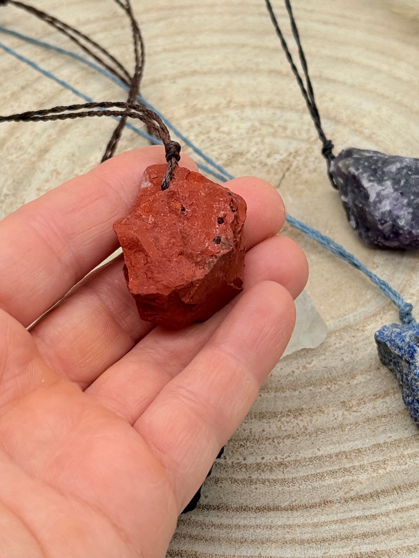 Makramee Choker Halbedelstein Kette Rohsteine