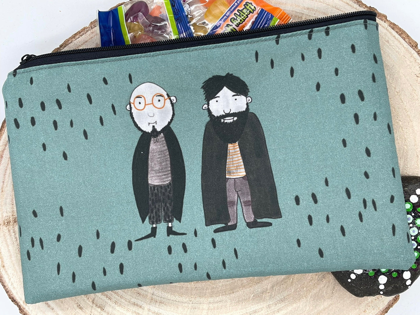 Stylische Federtasche Stifttasche große Vampire grün