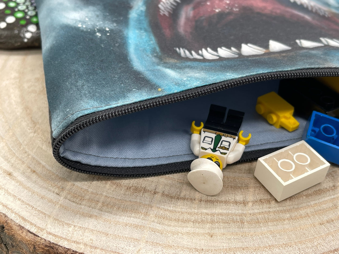 Stylische Federtasche Stifttasche Hai blau
