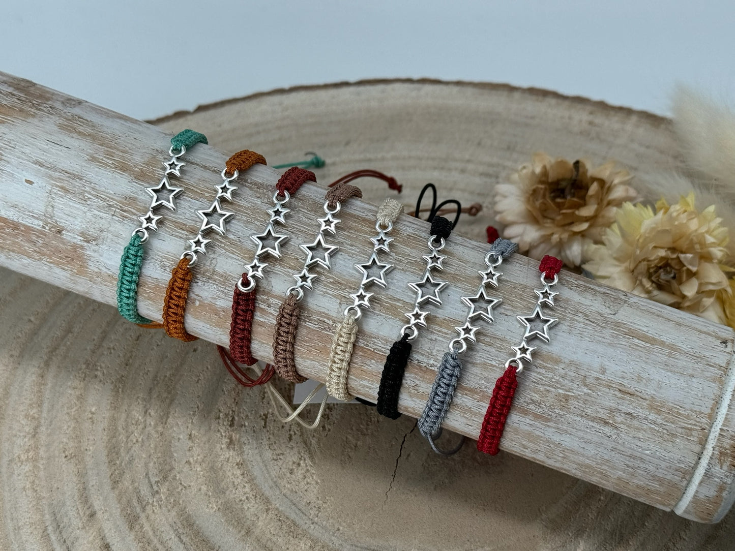 Freundschaftsarmband Makramee Armband Sterne silberfarbenen Edelstahl